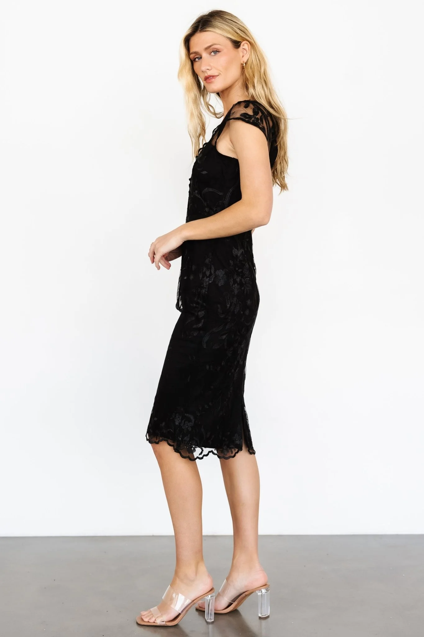 Delphine Applique Midi Dress | Black