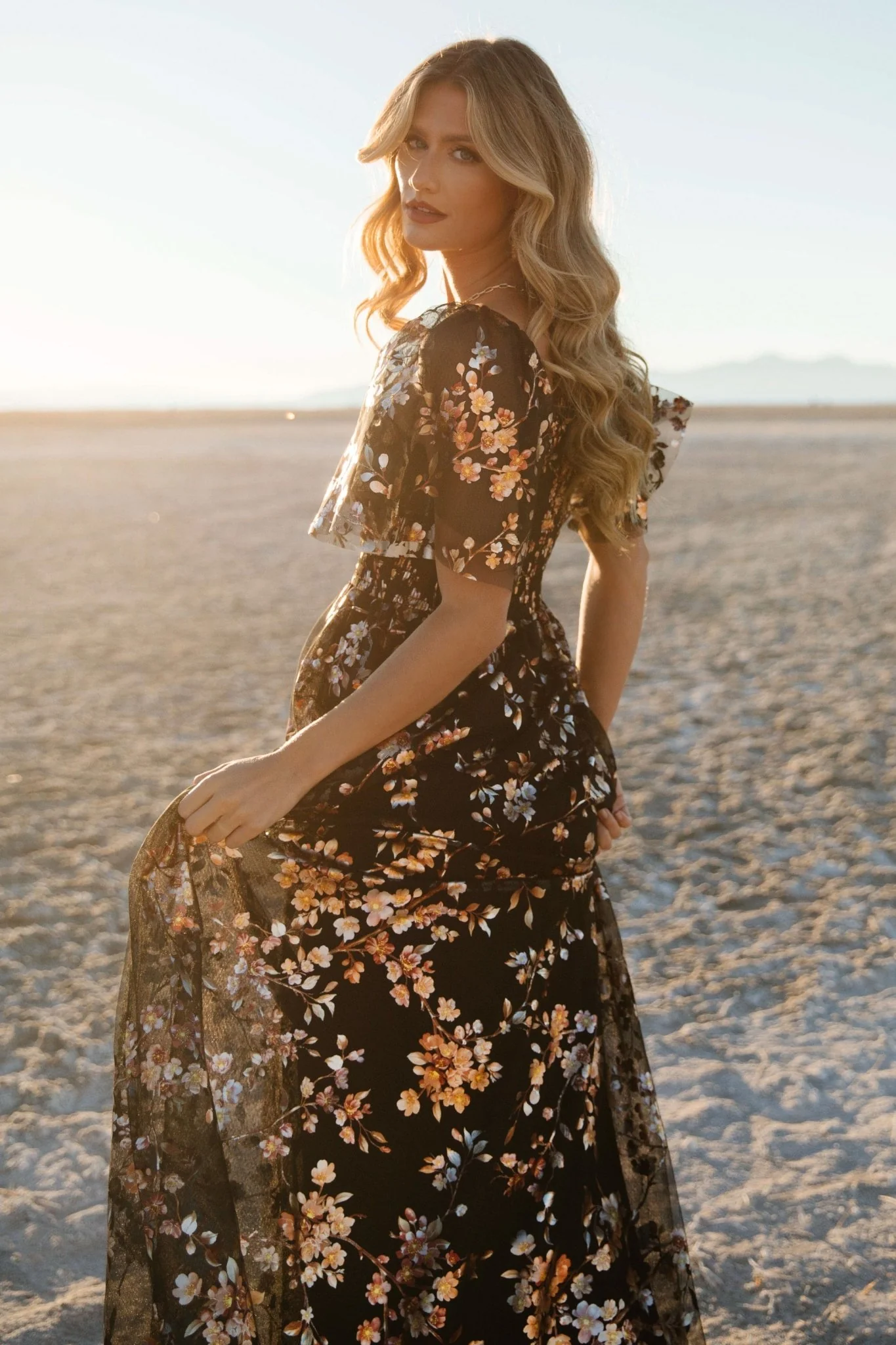 Cassandra Tulle Maxi Dress | Black Blossom