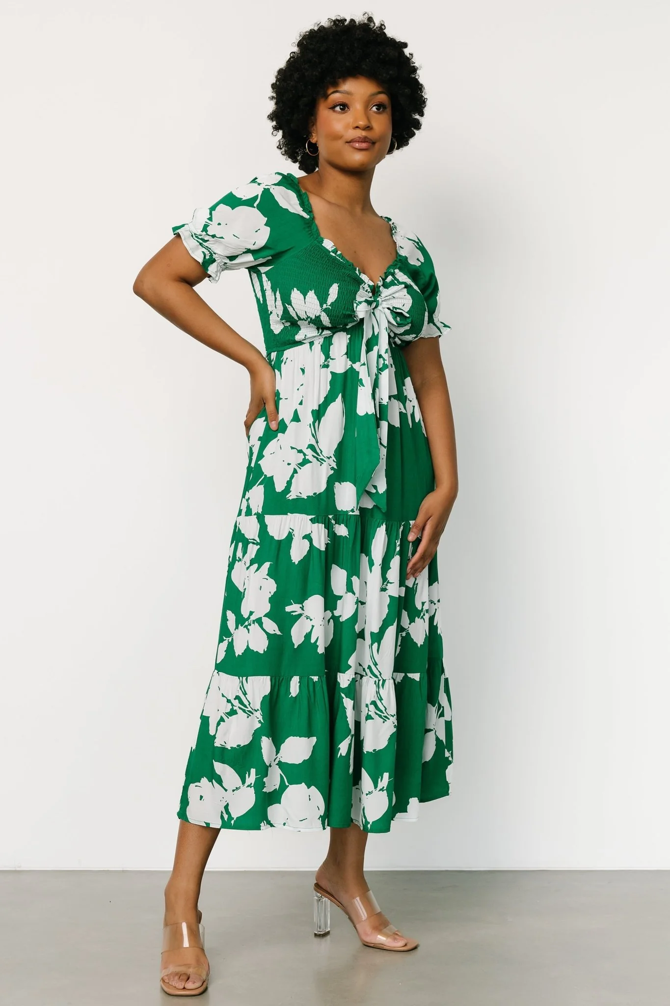 Kelley Smocked Maxi Dress | Green + White