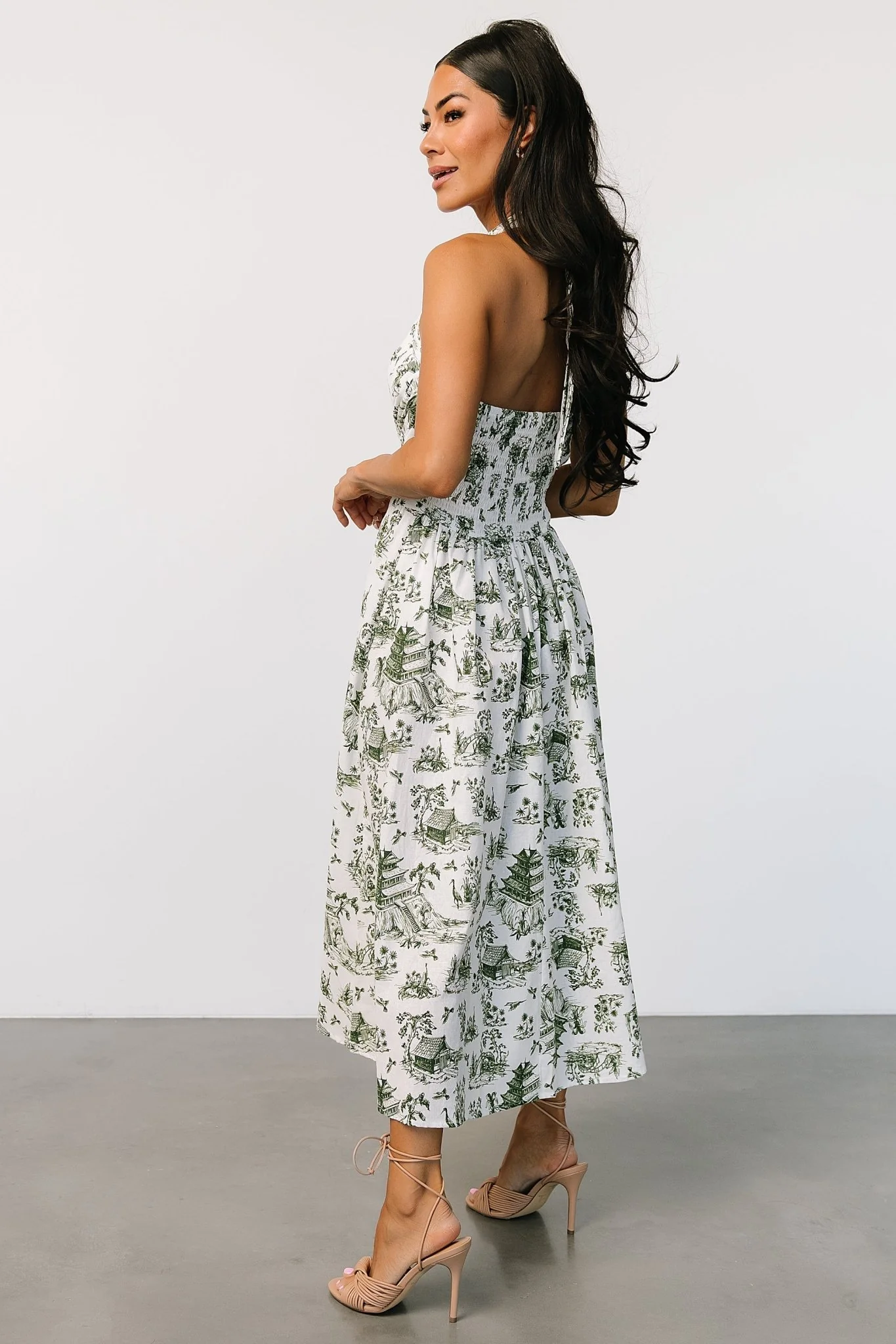 Bristol Halter Midi Dress | Green Print