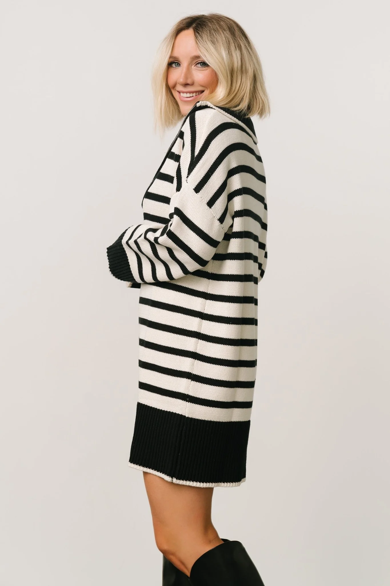 Manon Sweater Dress | Black Stripe