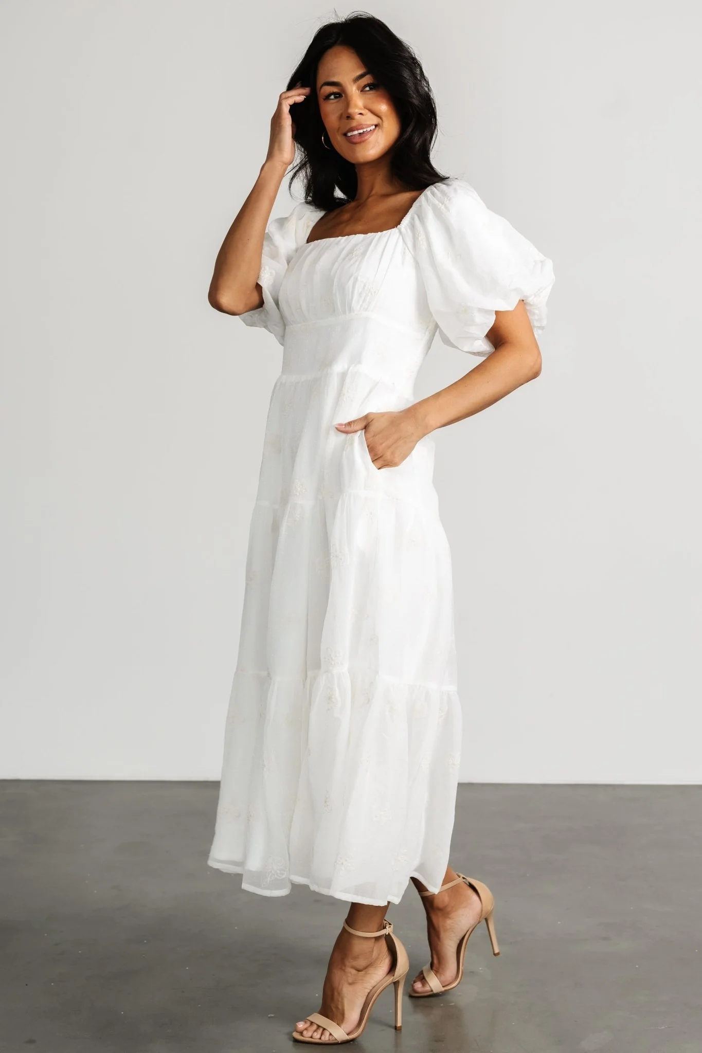 Rina Embroidered Shimmer Dress | Off White