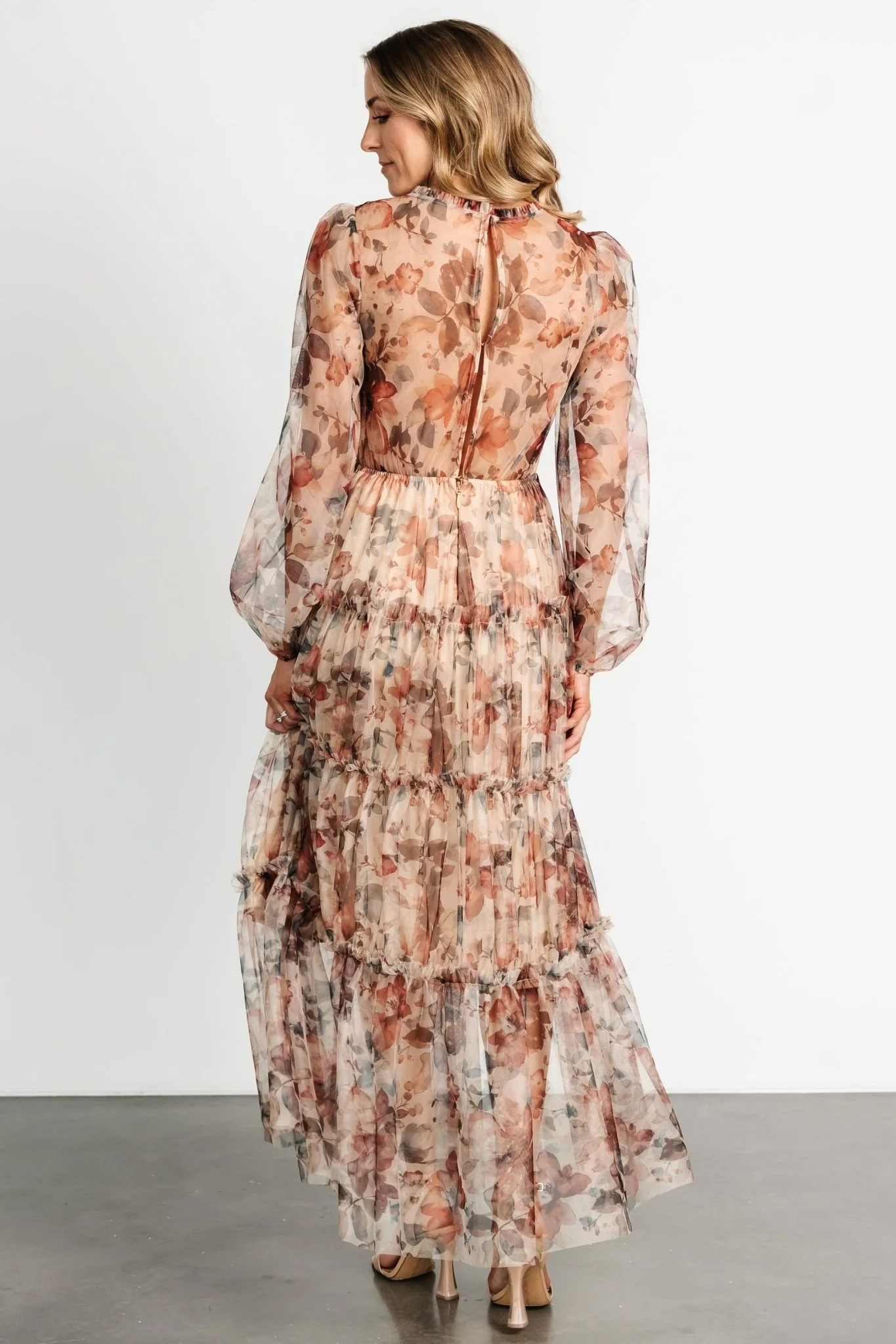 Stephanie Tiered Maxi Dress | Taupe Floral
