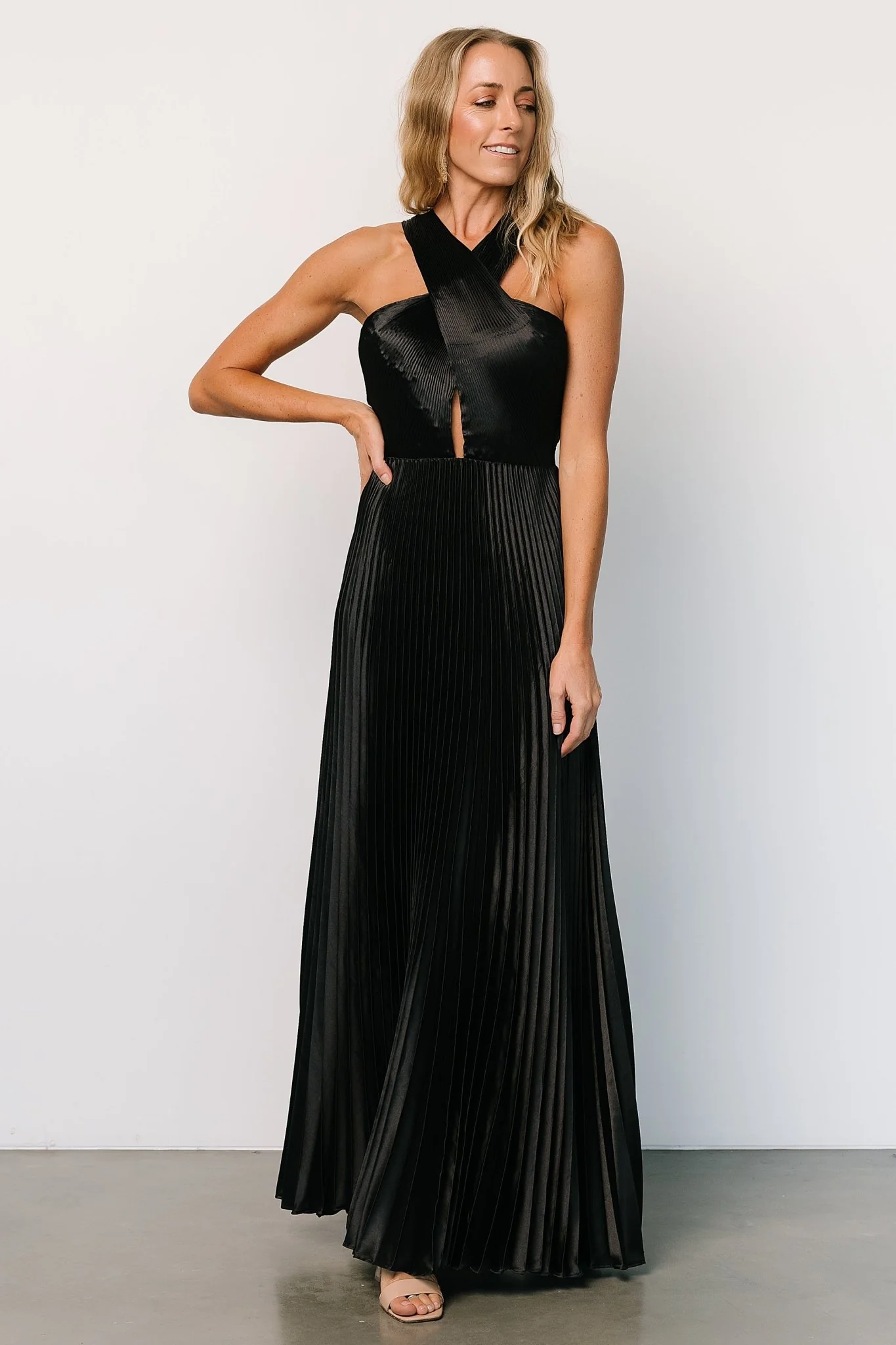 Sandra Pleated Maxi Dress | Black