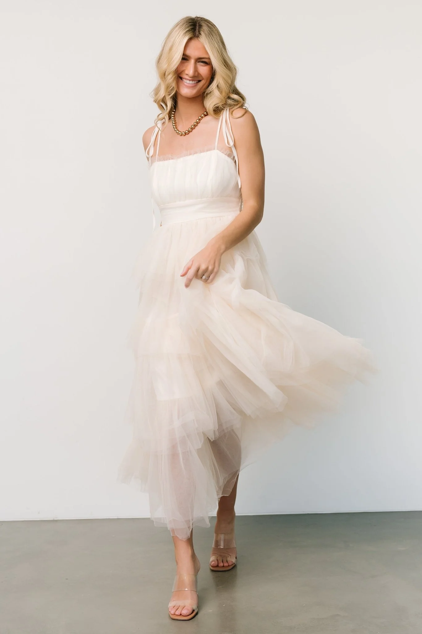 Alora Tulle Tiered Maxi Dress | Cream