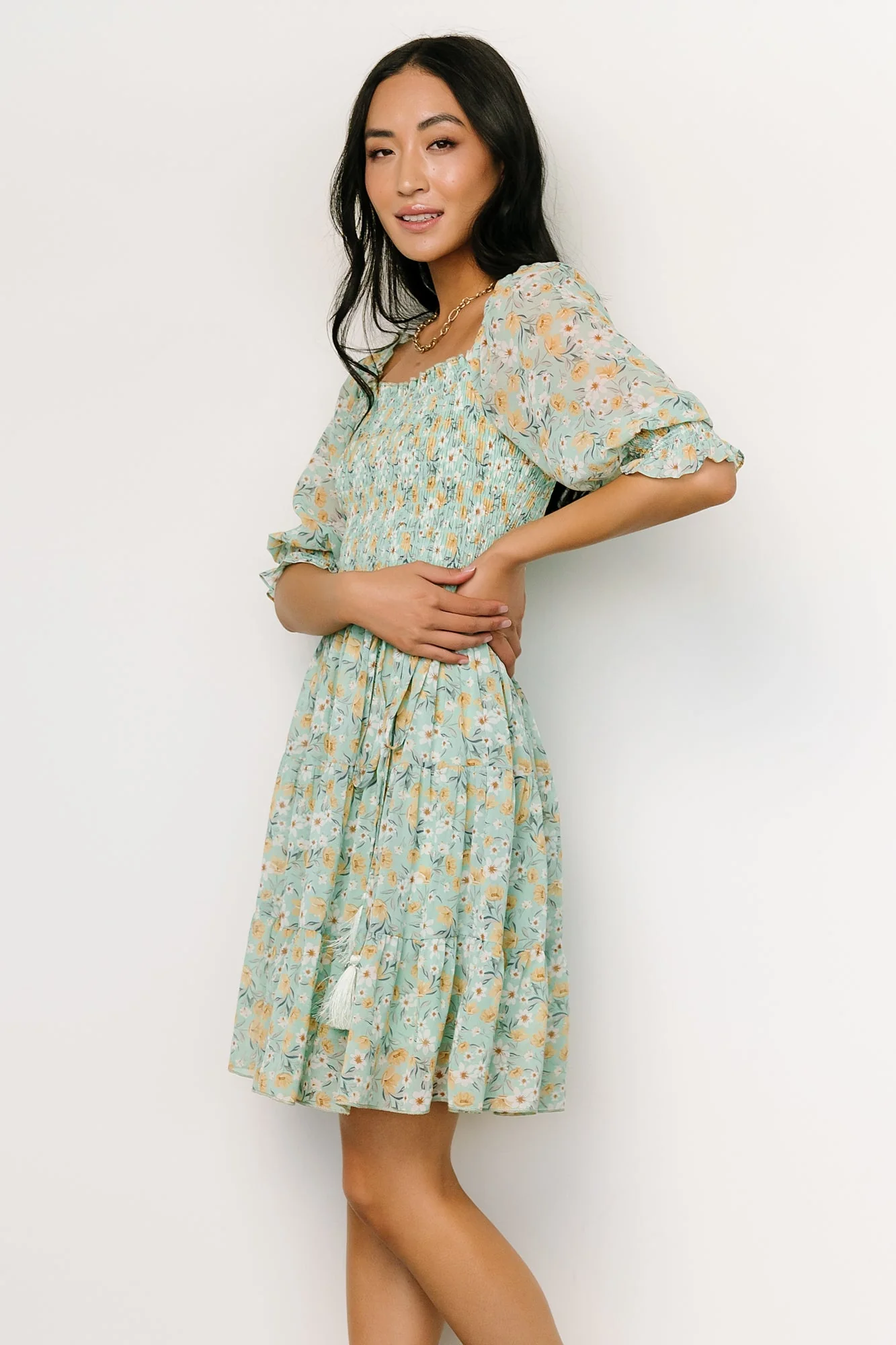 Azlyn Smocked Short Dress | Sage Floral