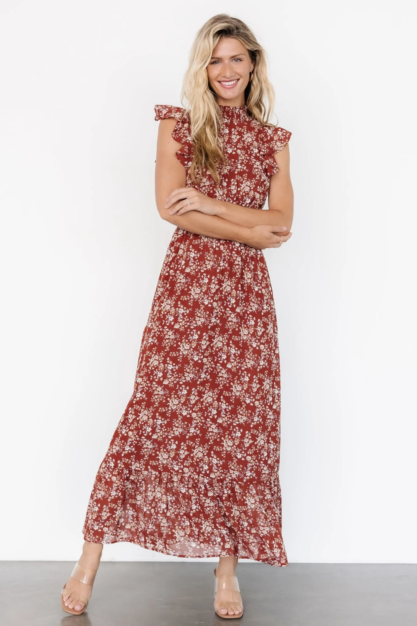Kearny Ruffle Maxi Dress | Rust Print