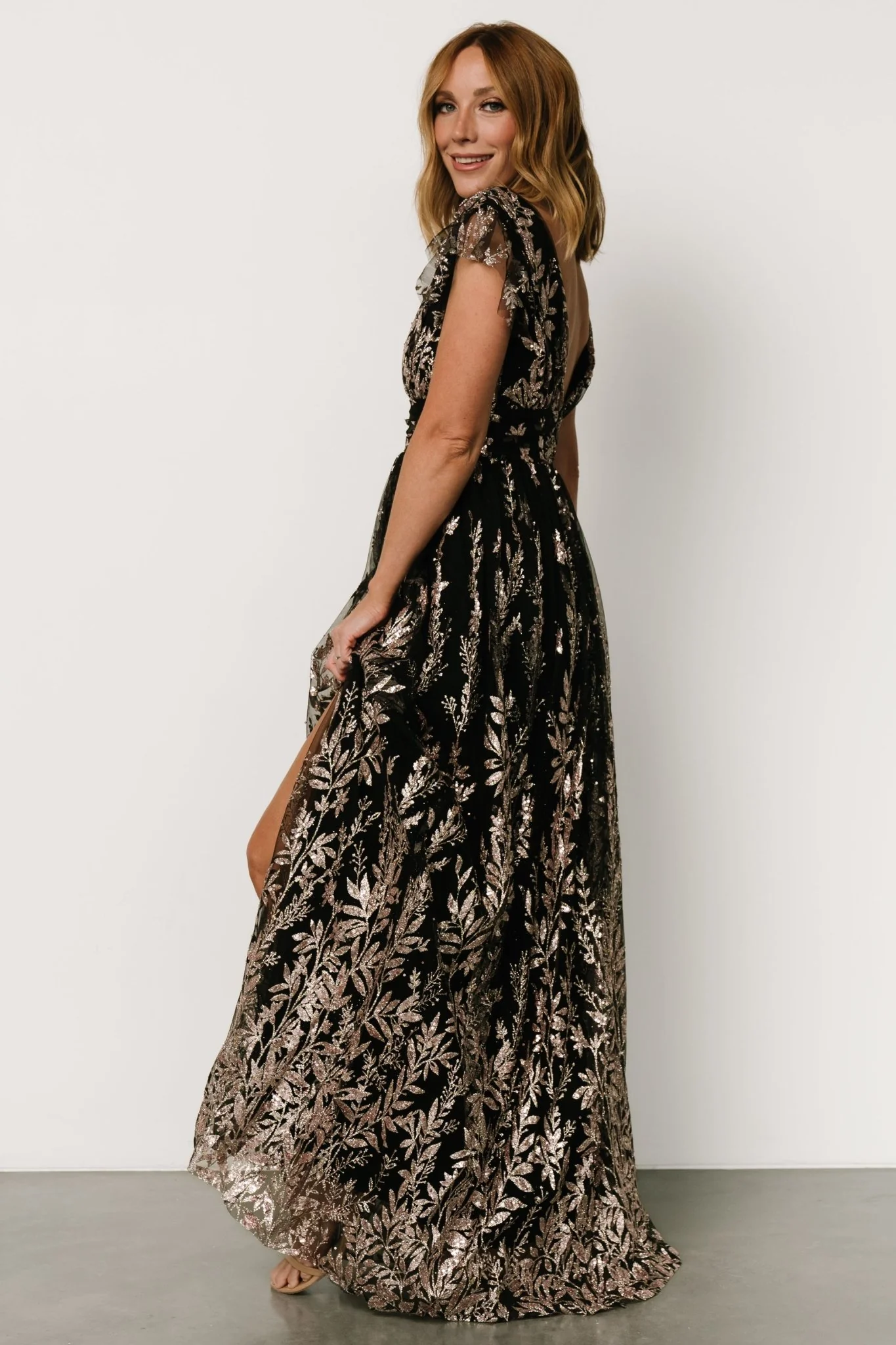 Karina Shimmer Gown | Black + Rose Gold