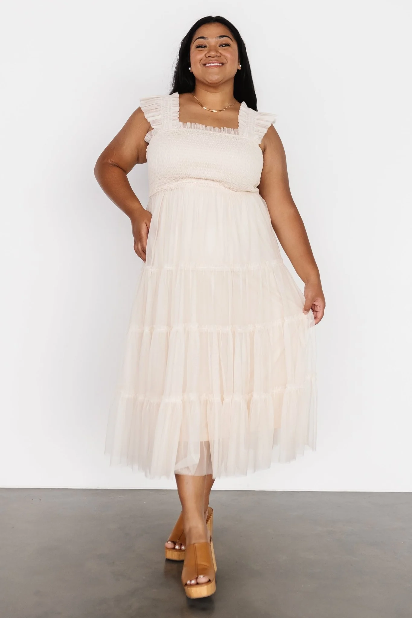 Emma Smocked Tulle Dress | Beige