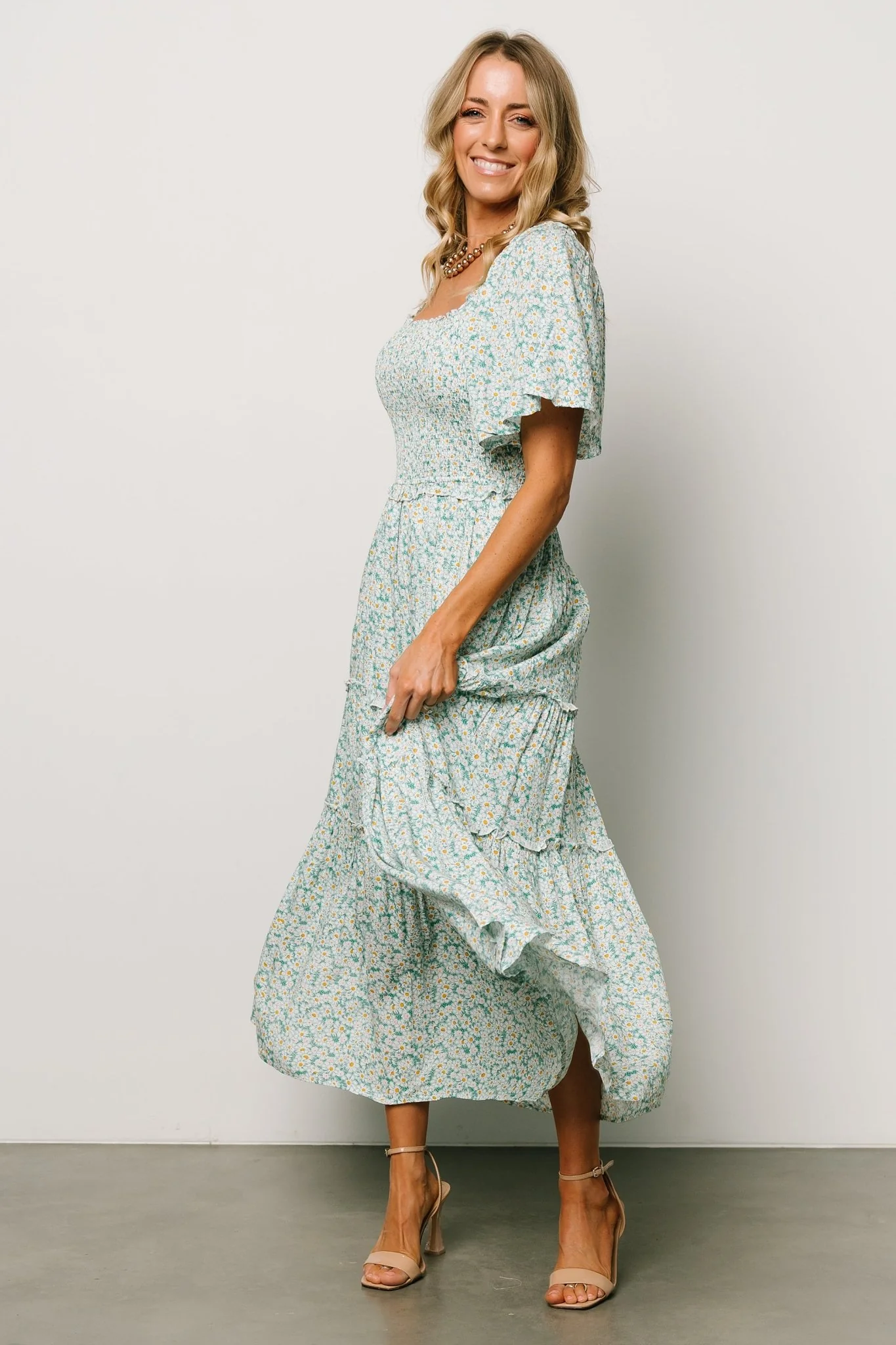 Regina Smocked Maxi Dress | Green Floral