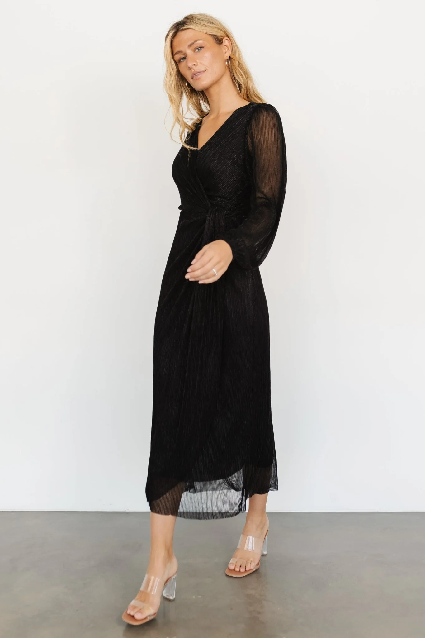 Devlyn Pleated Dress | Black Shimmer