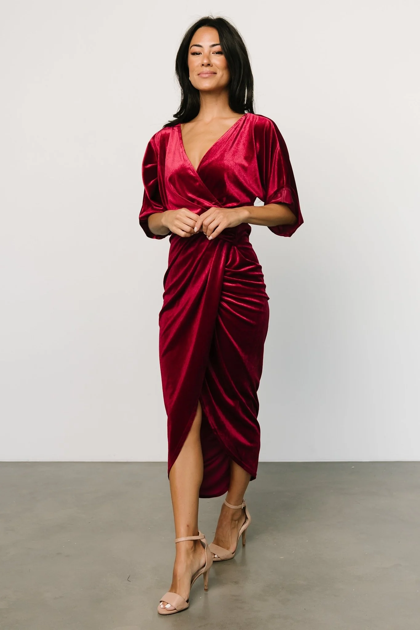 Brendyn Ruched Velvet Dress | Wine