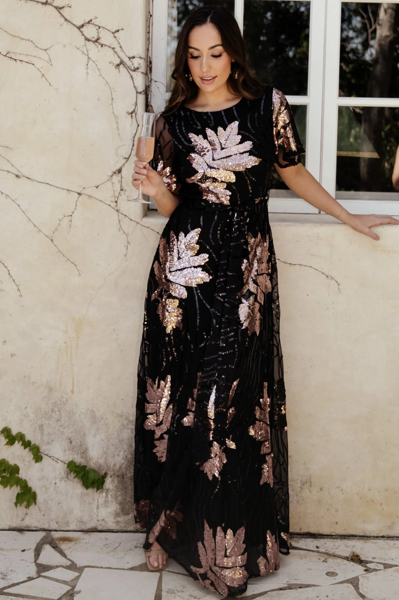 Muse Sequin Maxi Dress | Black + Rose