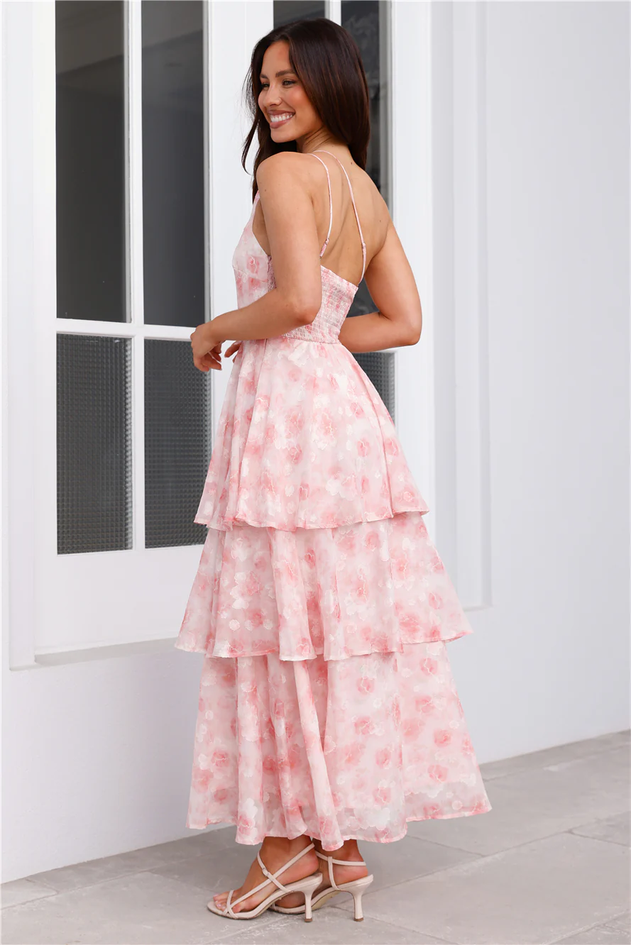Whispering Waters One Shoulder Maxi Dress Pink