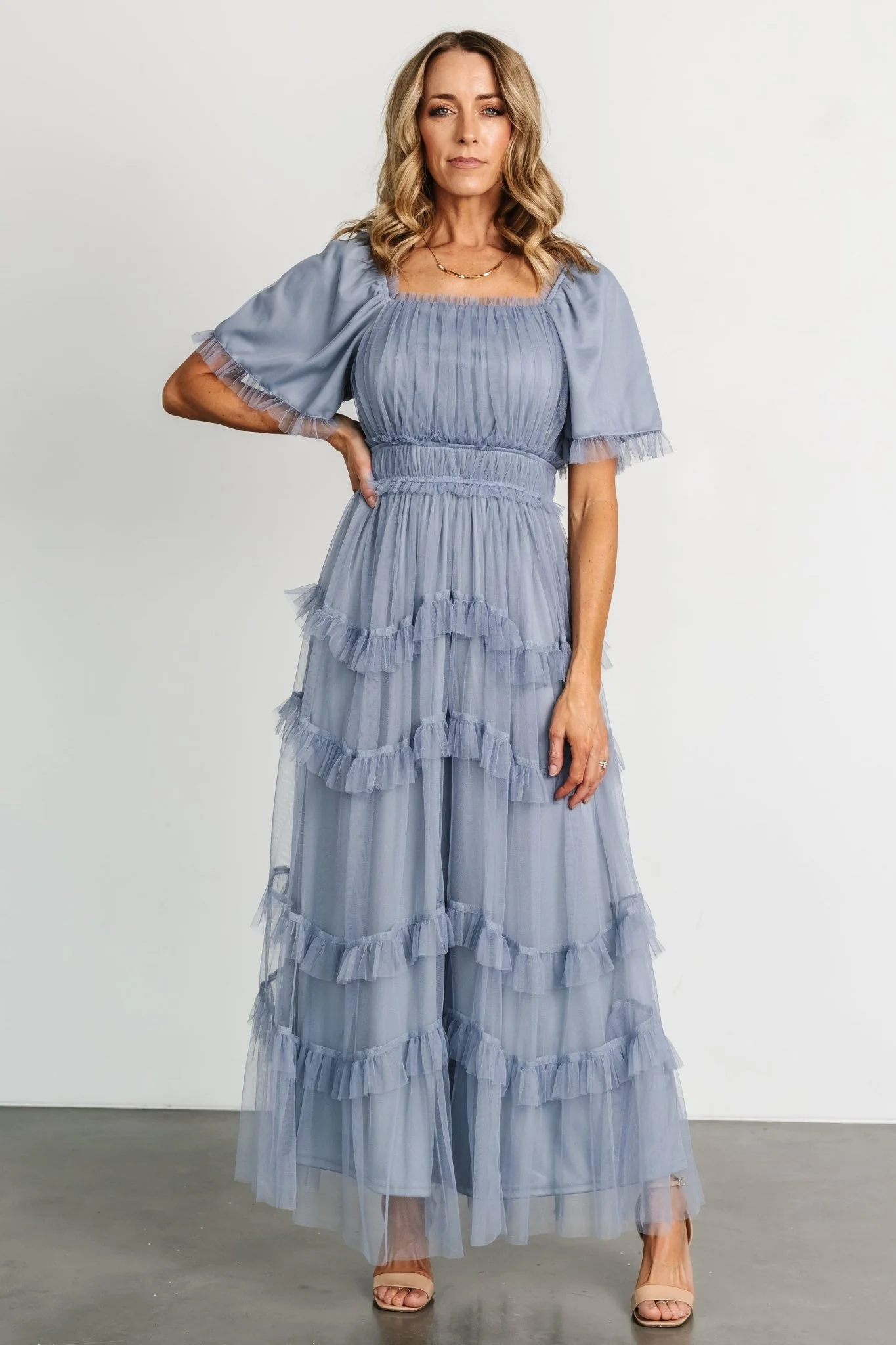 Magdalena Tulle Maxi Dress | Dusty Blue