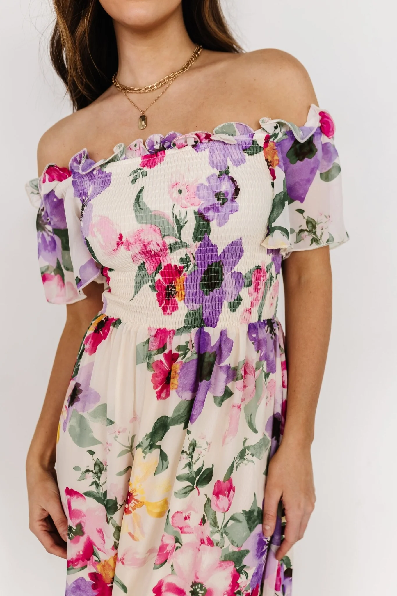 Elina Maxi Dress | Ivory + Pink Multi Floral