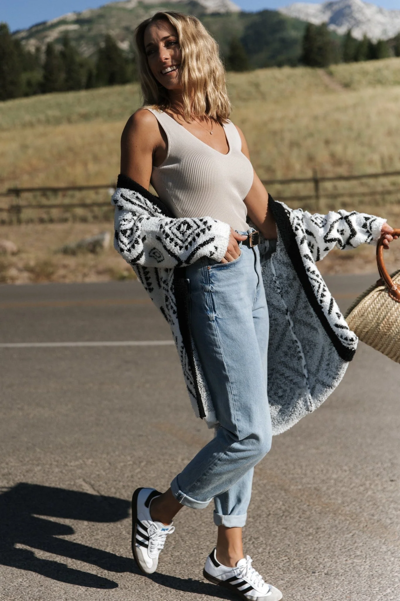 Jay Oversized Cardigan | White + Black