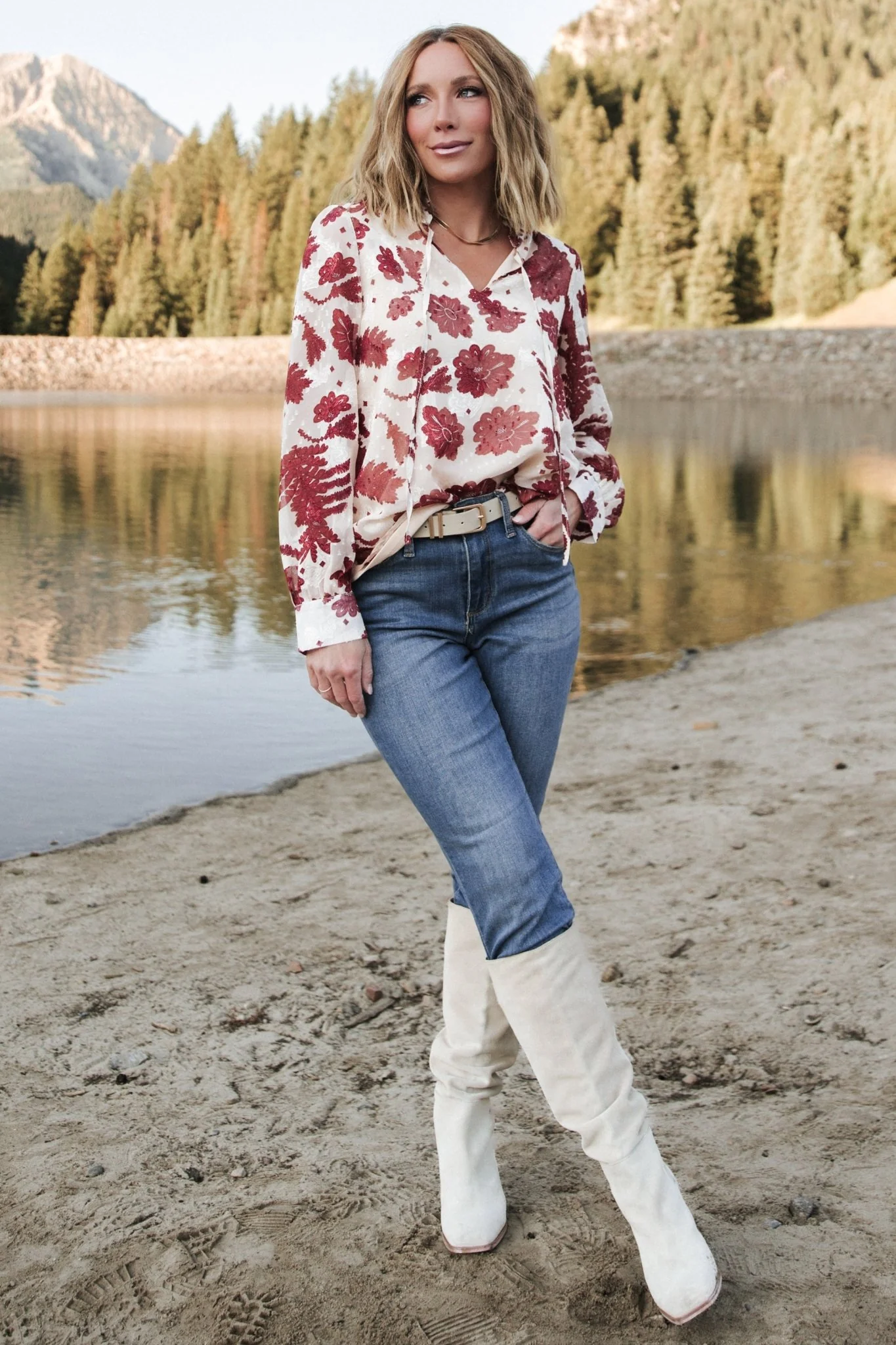 Charlotte Tie Blouse | Cream + Rust