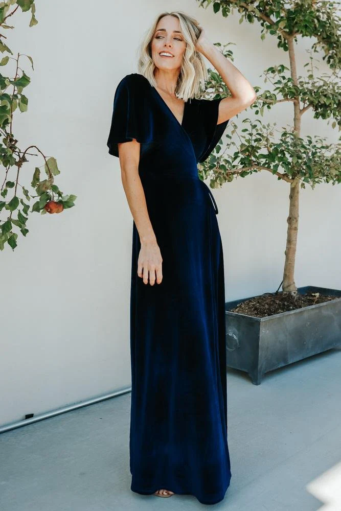 Meghan Velvet Wrap Maxi Dress | Navy