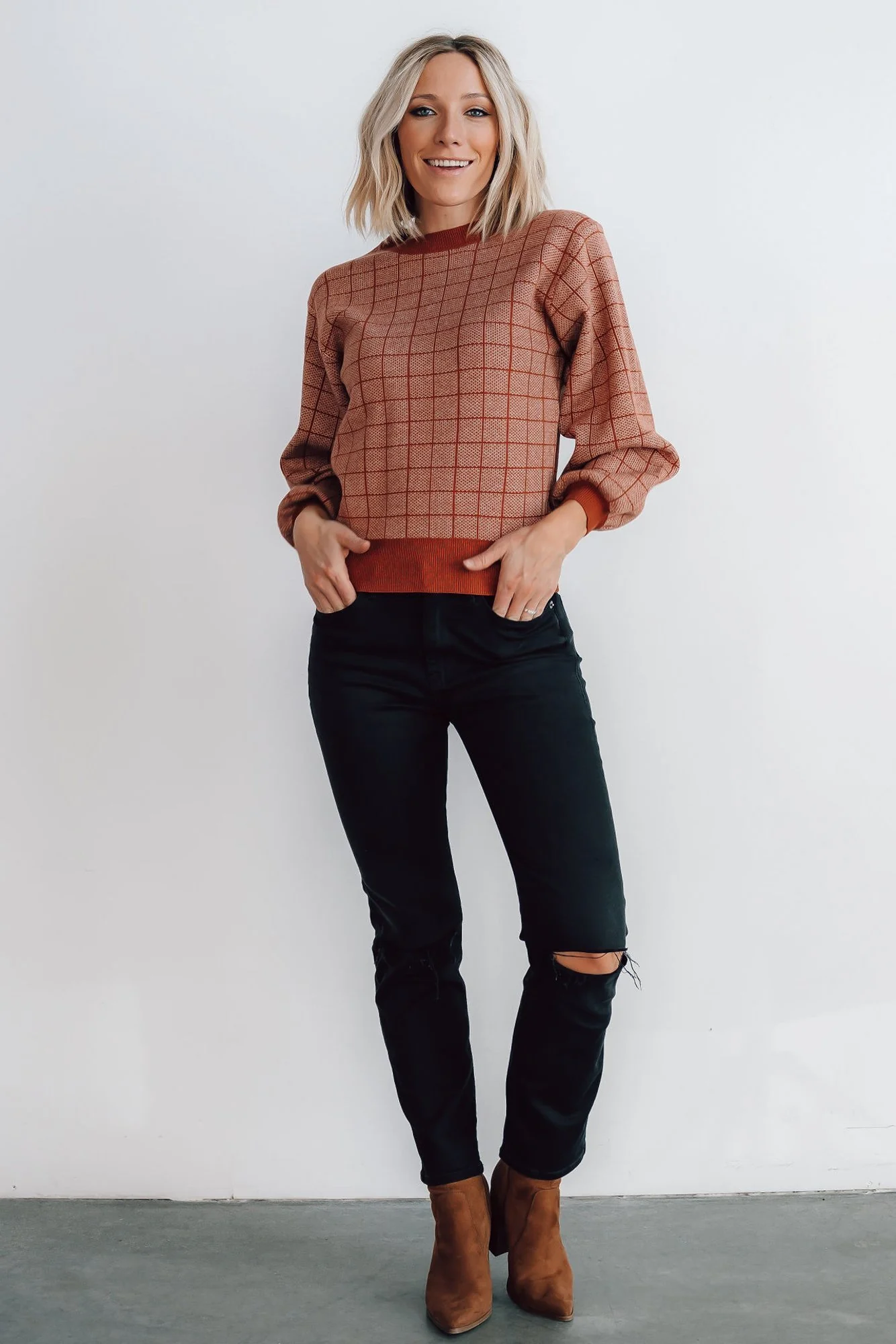 Ryland Bubble Sleeve Sweater | Rust