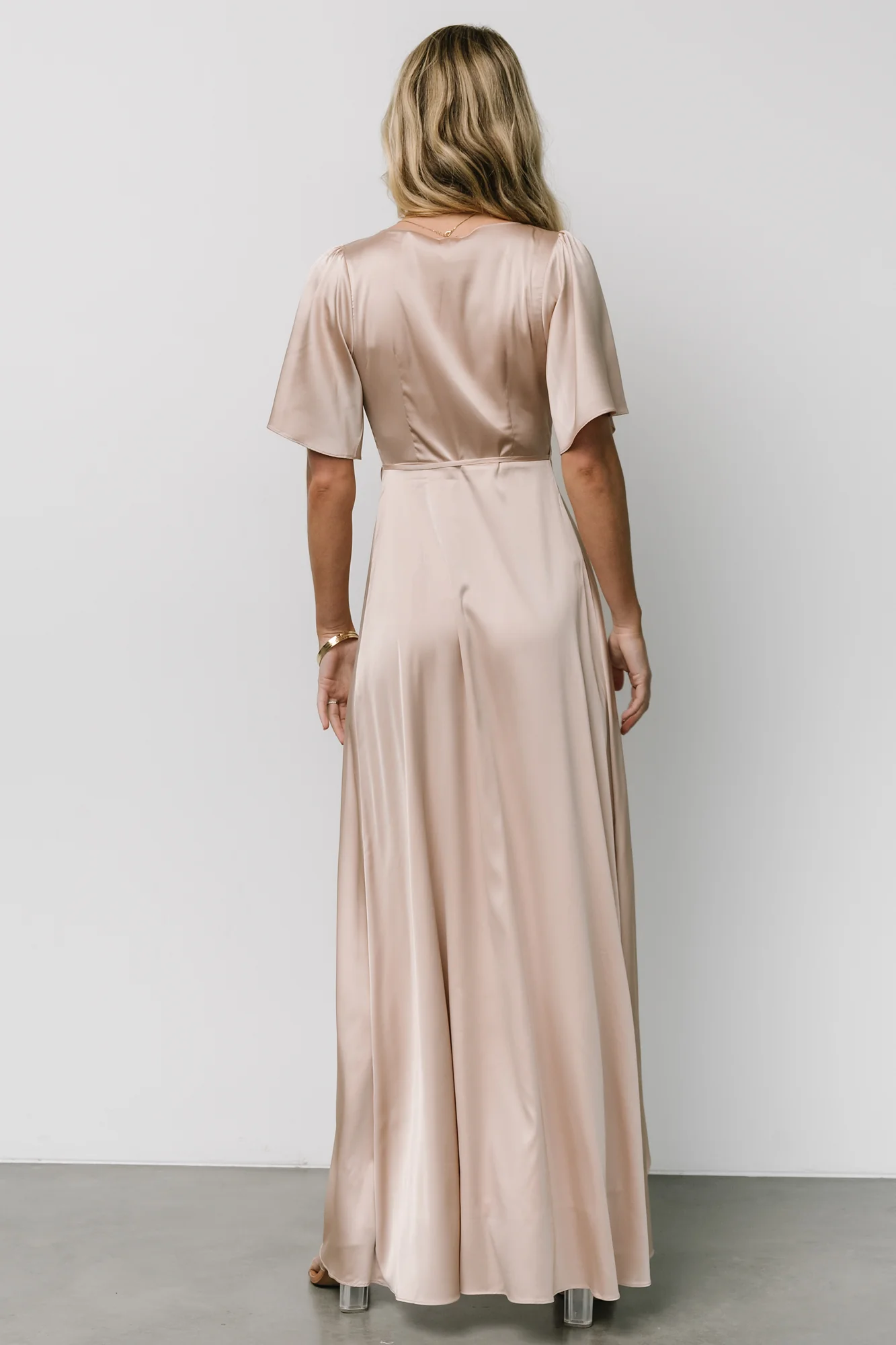 Vara Satin Maxi Wrap Dress | Champagne