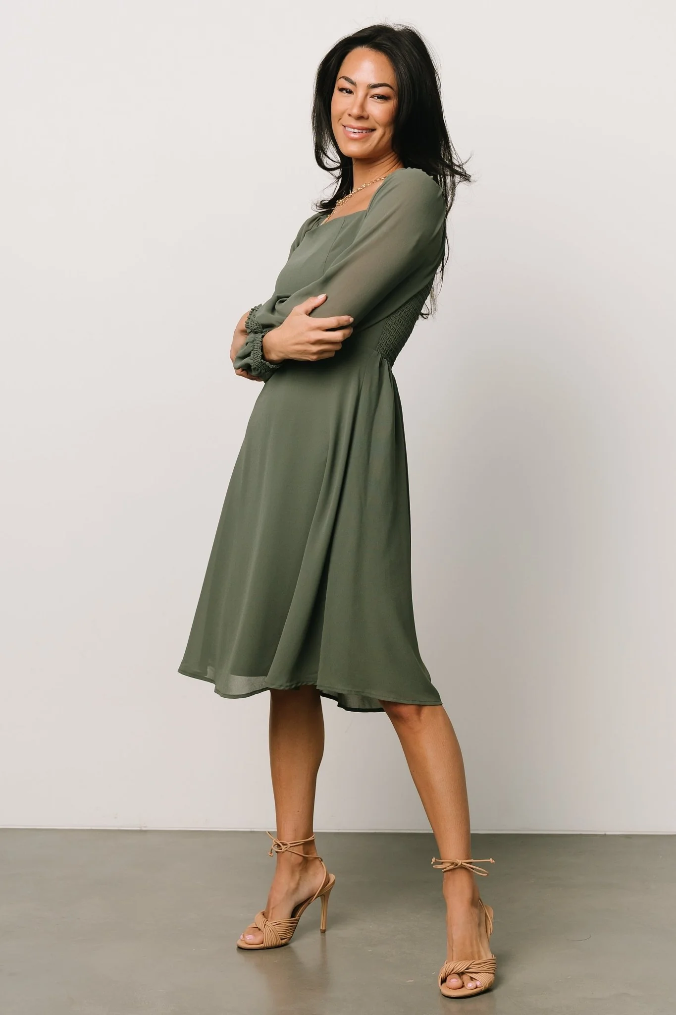 Elise Short Dress | Dark Sage