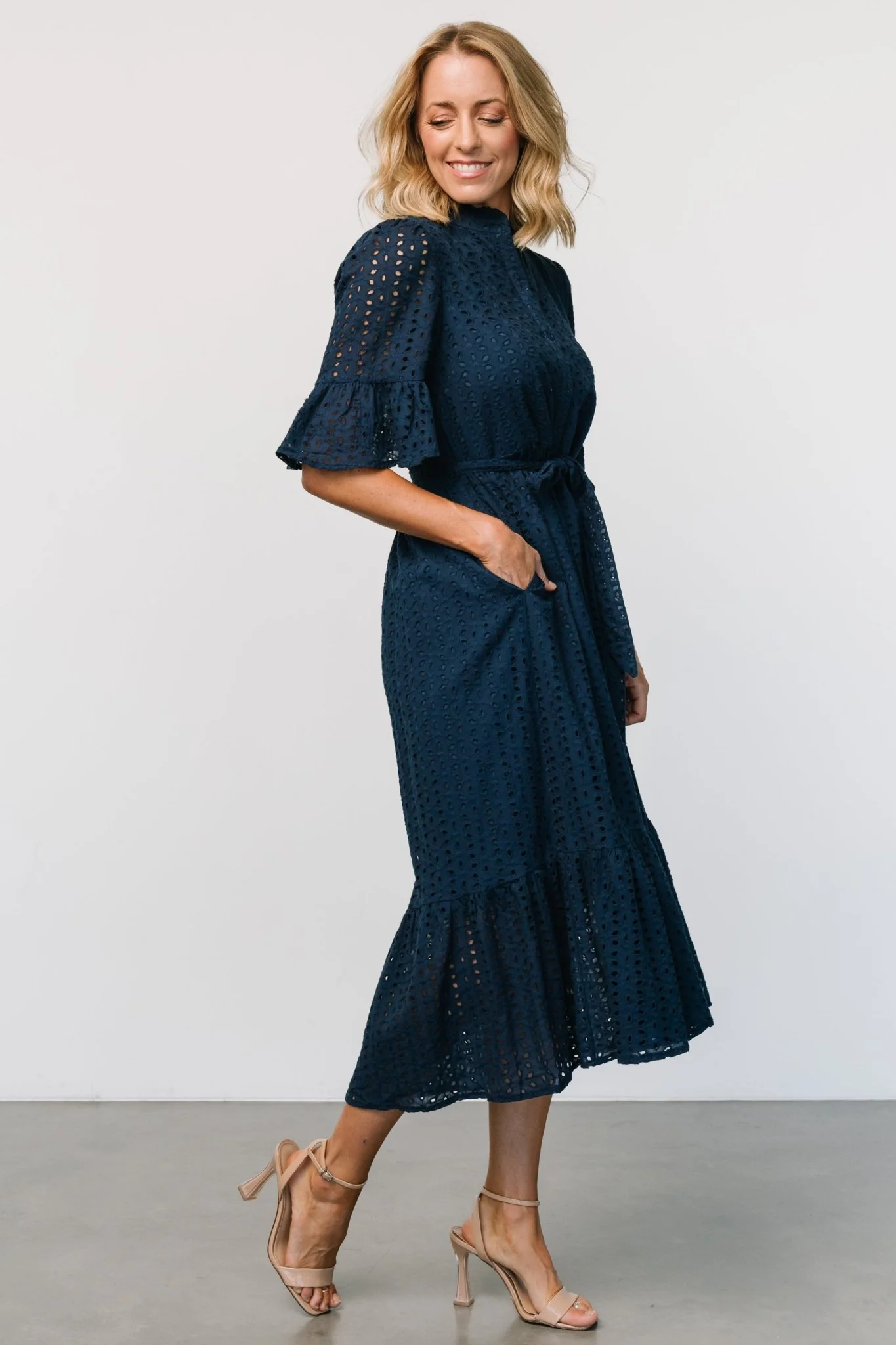 Virginia Eyelet Midi Dress | Navy