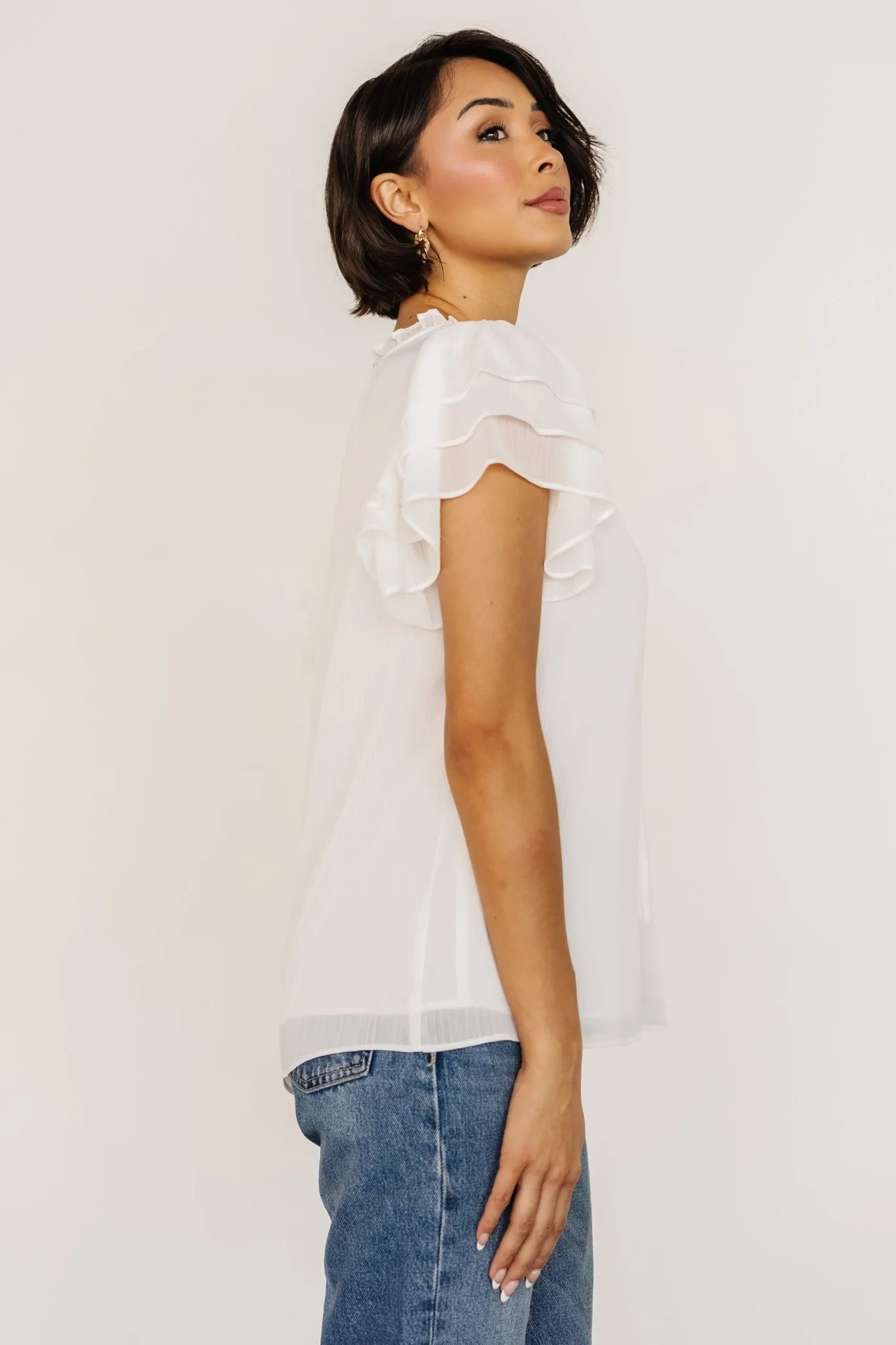 Asher Ruffle Sleeve Top | Off White