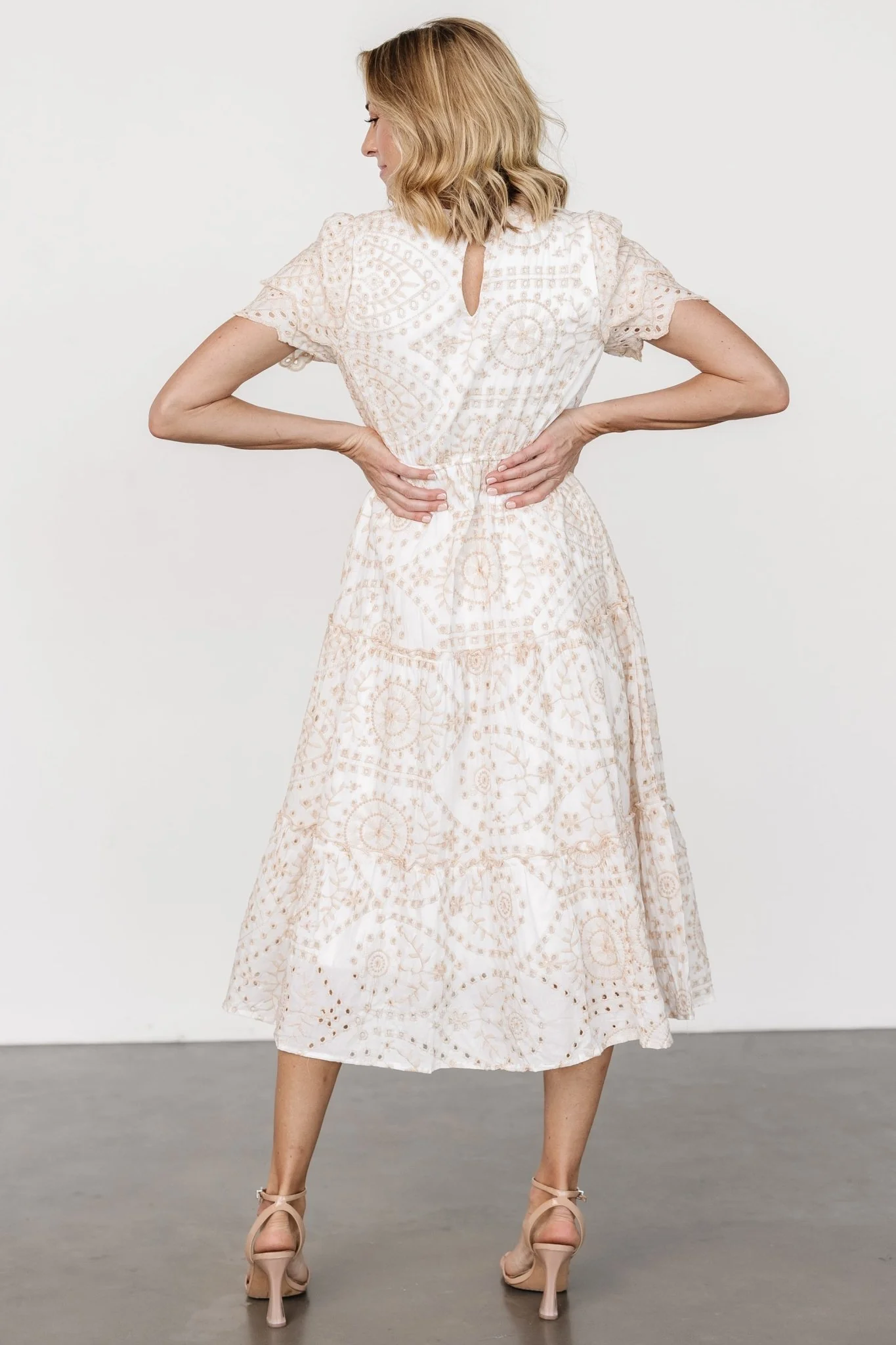 Mirabel Eyelet Midi Dress | White + Natural