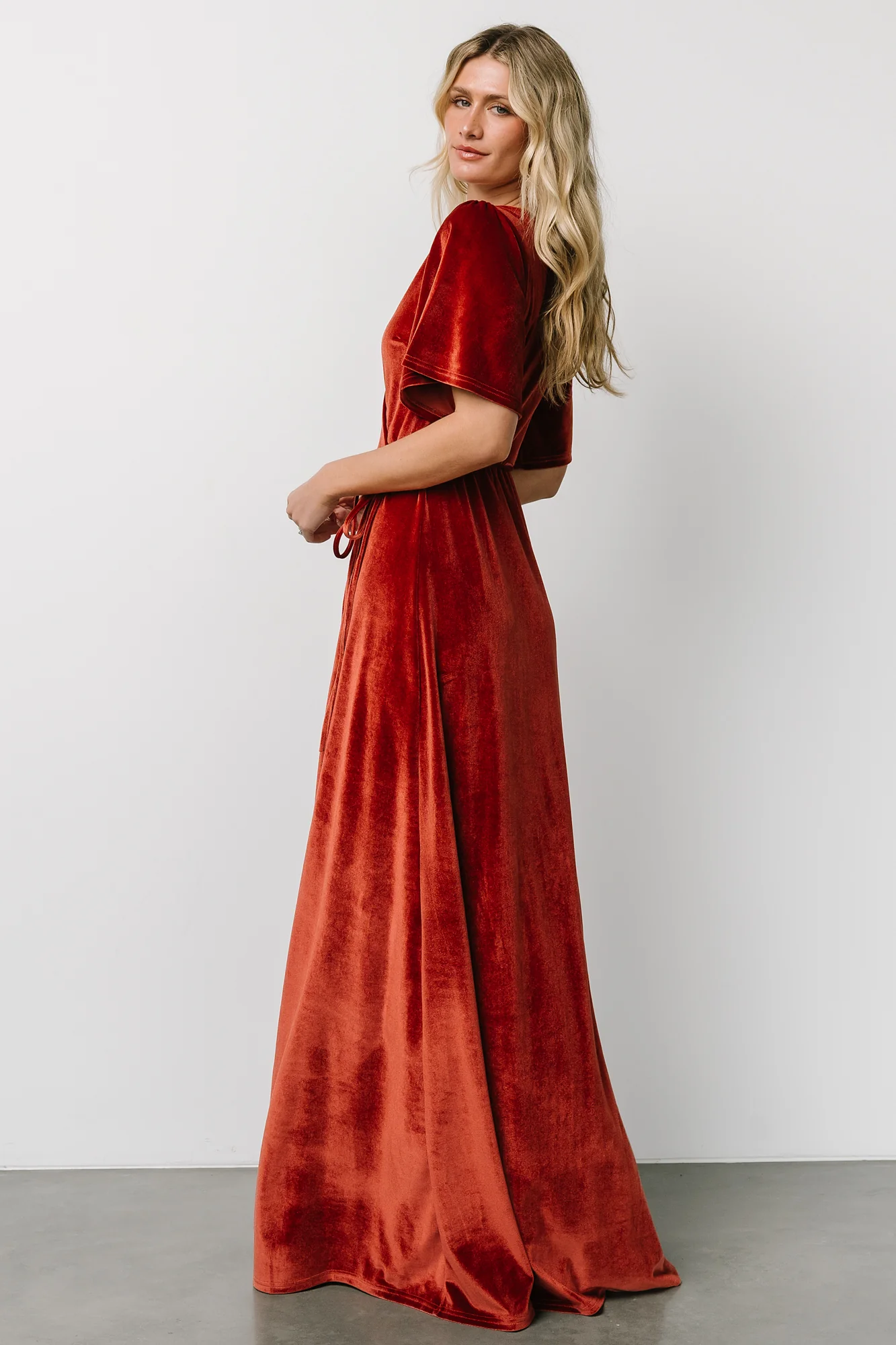 Meghan Velvet Wrap Maxi Dress | Terracotta