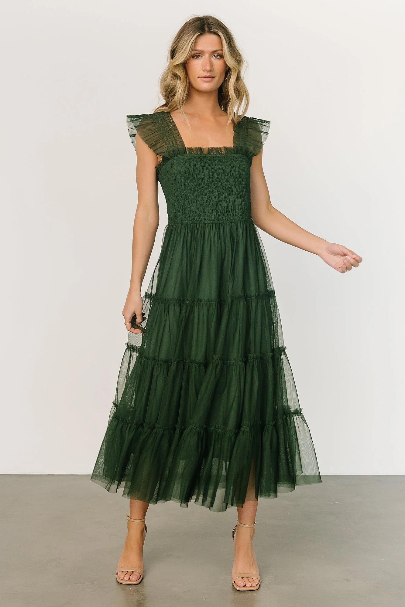 Emma Smocked Tulle Dress | Green