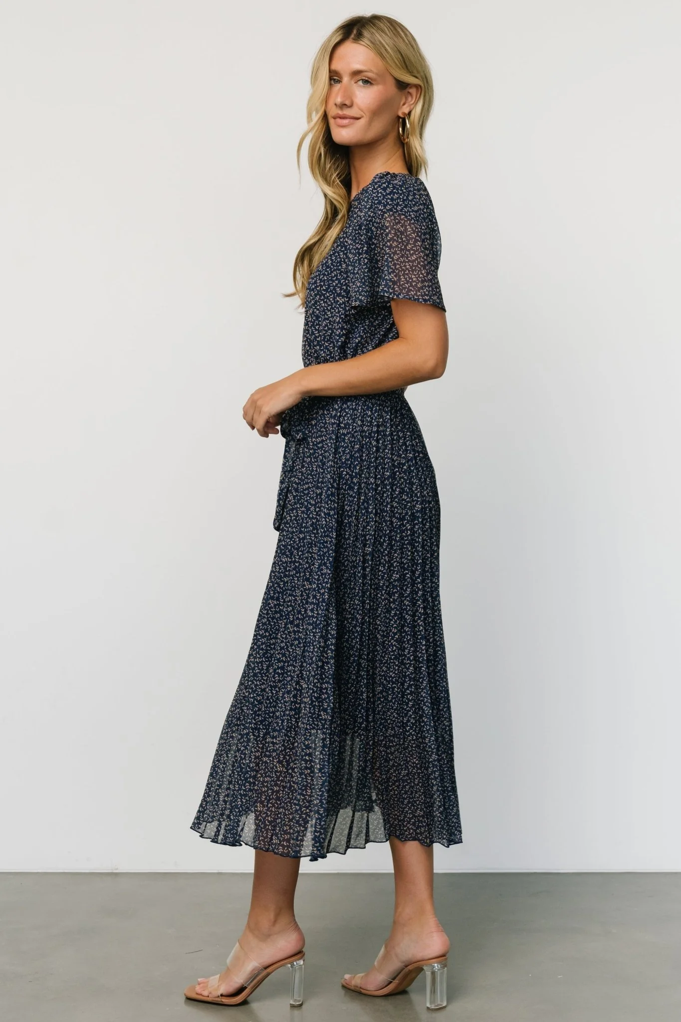 Prim Pleated Dress | Navy Print