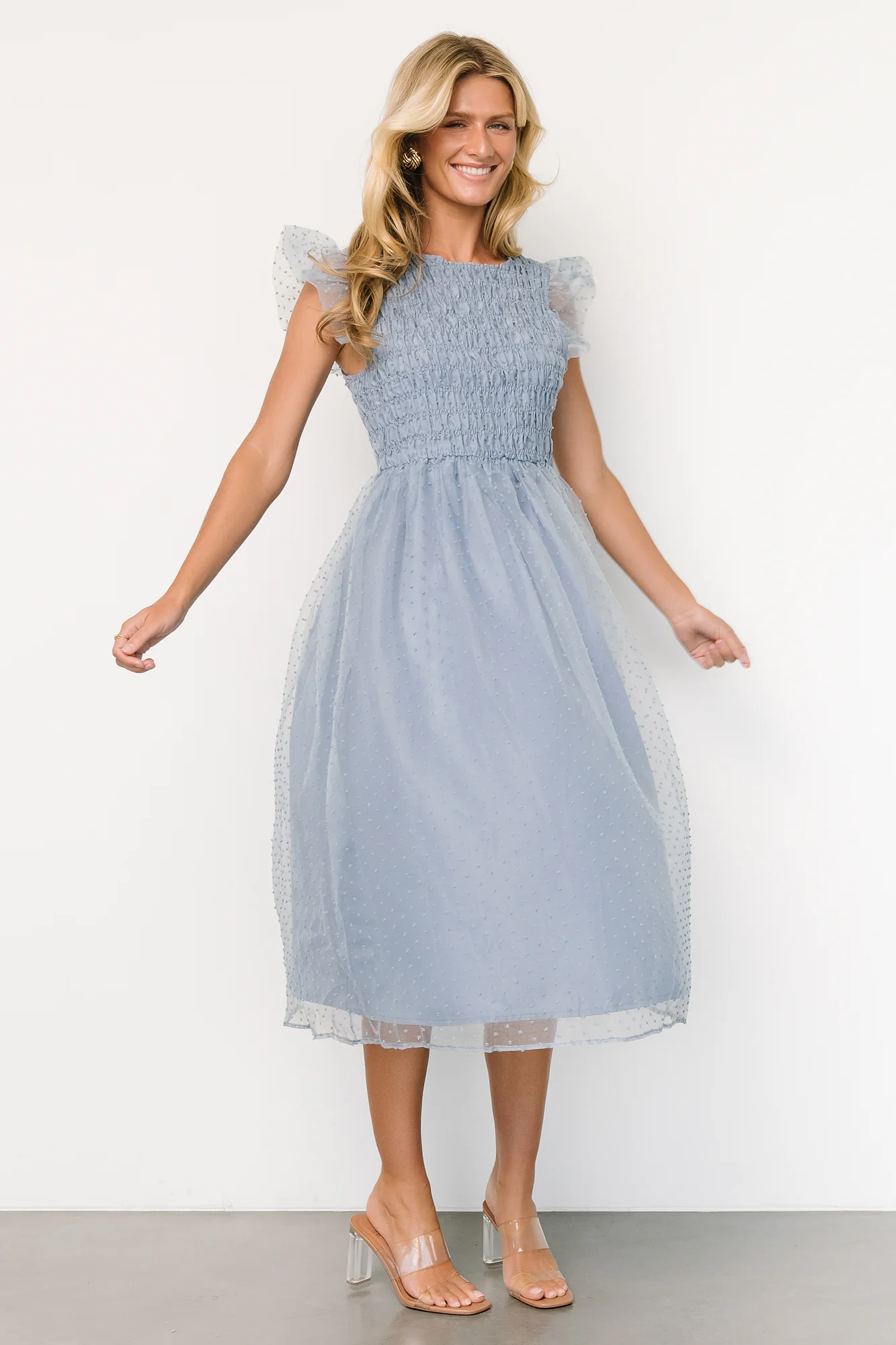 Alice Dot Midi Dress | Dusty Blue