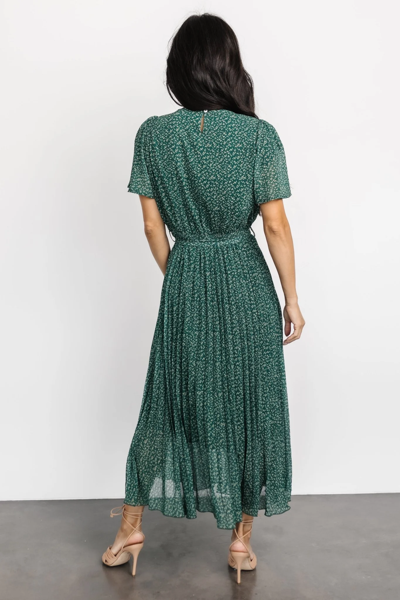Prim Pleated Dress | Green Print