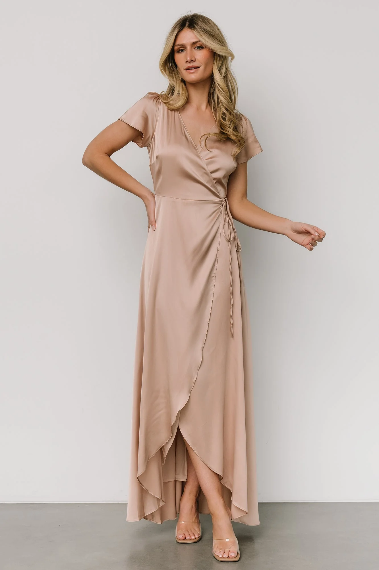 Krystal Satin Wrap Gown | Champagne