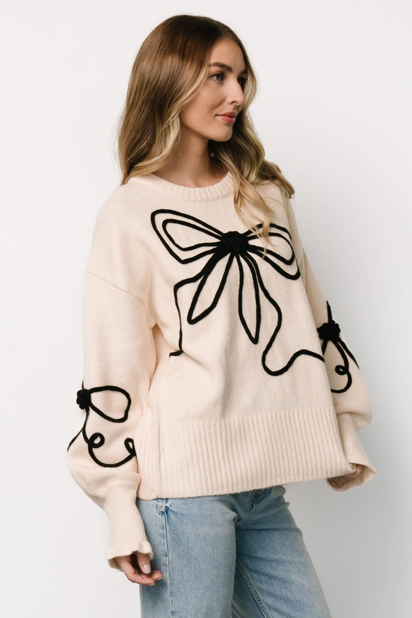 Elsie Ribbon Sweater | Cream + Black