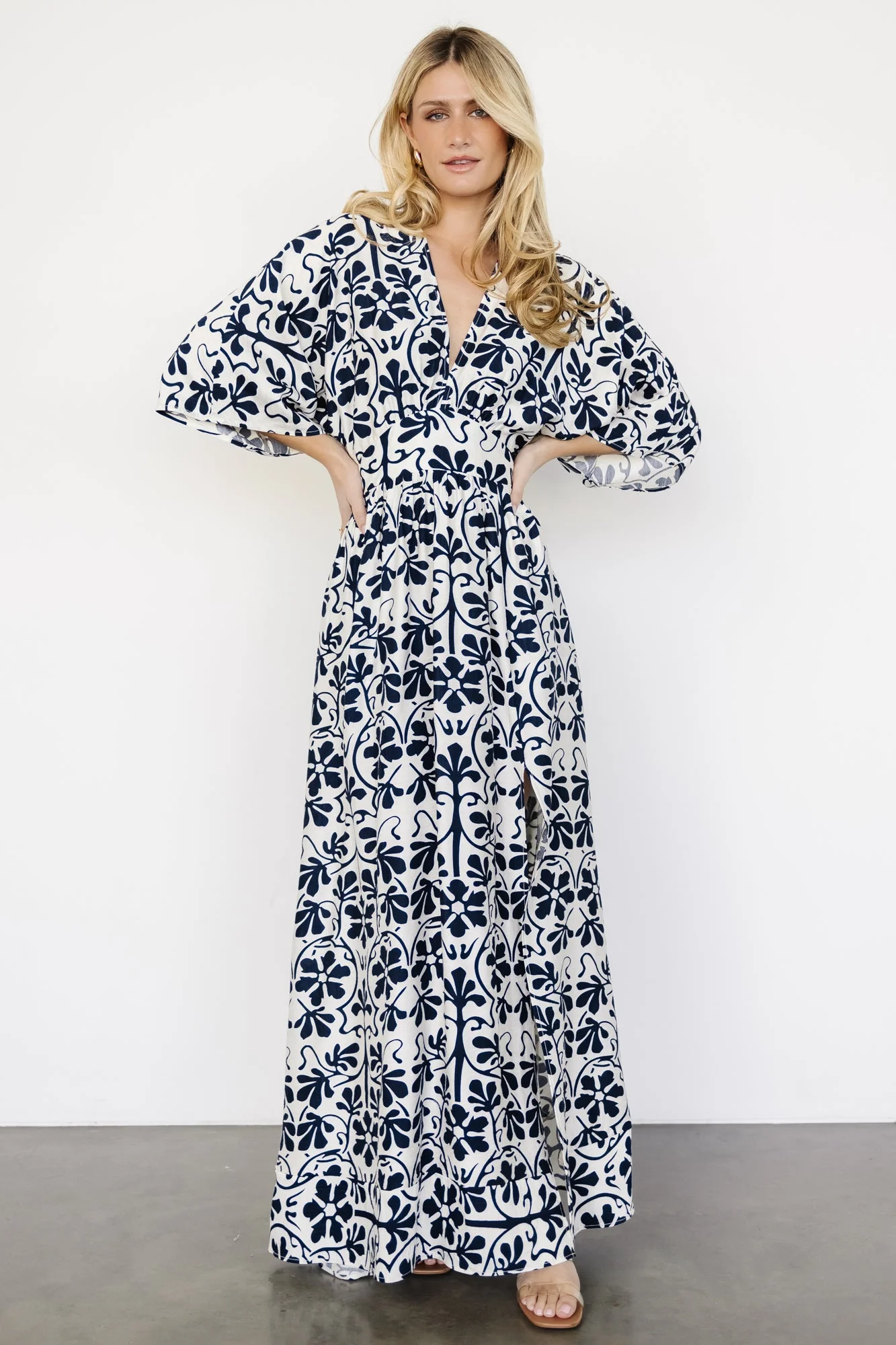 Juna Kimono Maxi Dress | Navy Print