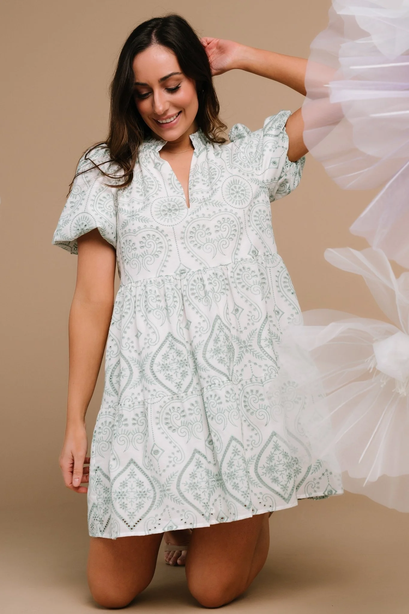 Josie Eyelet Babydoll Dress | White + Sage