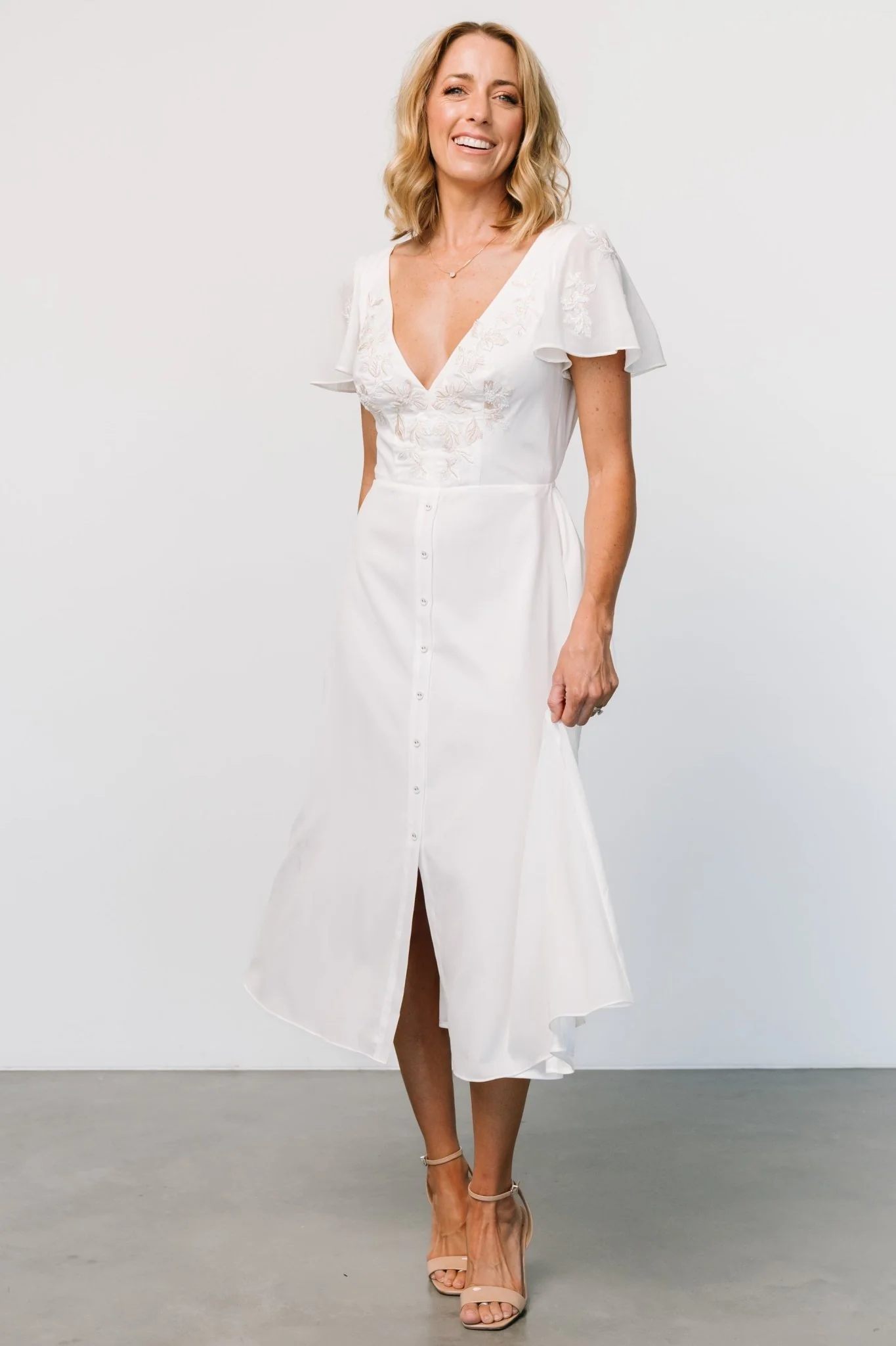 Swan Bead Embroidered Midi Dress | Off White