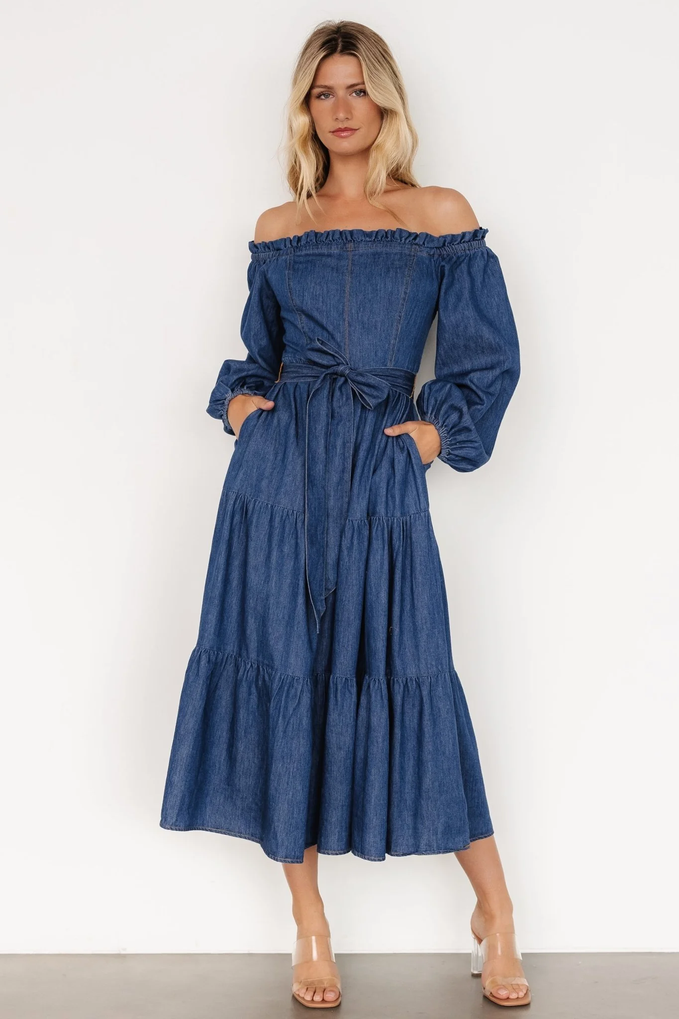 Lewiston Off Shoulder Dress | Denim Blue