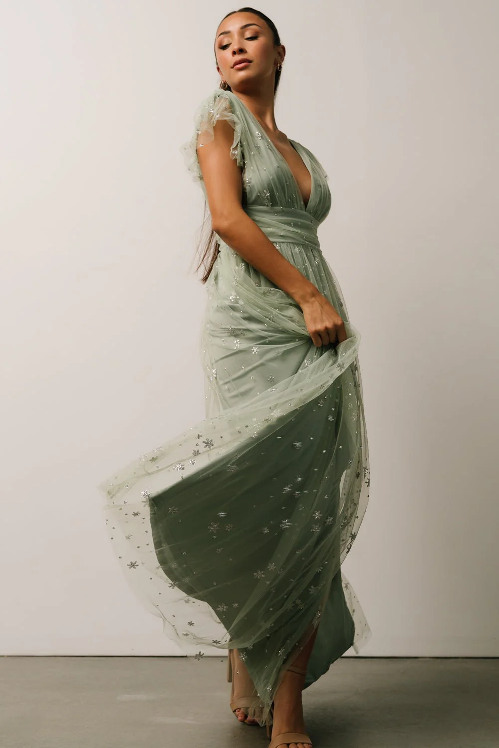 Nova Shimmer Maxi Dress | Sage + Silver