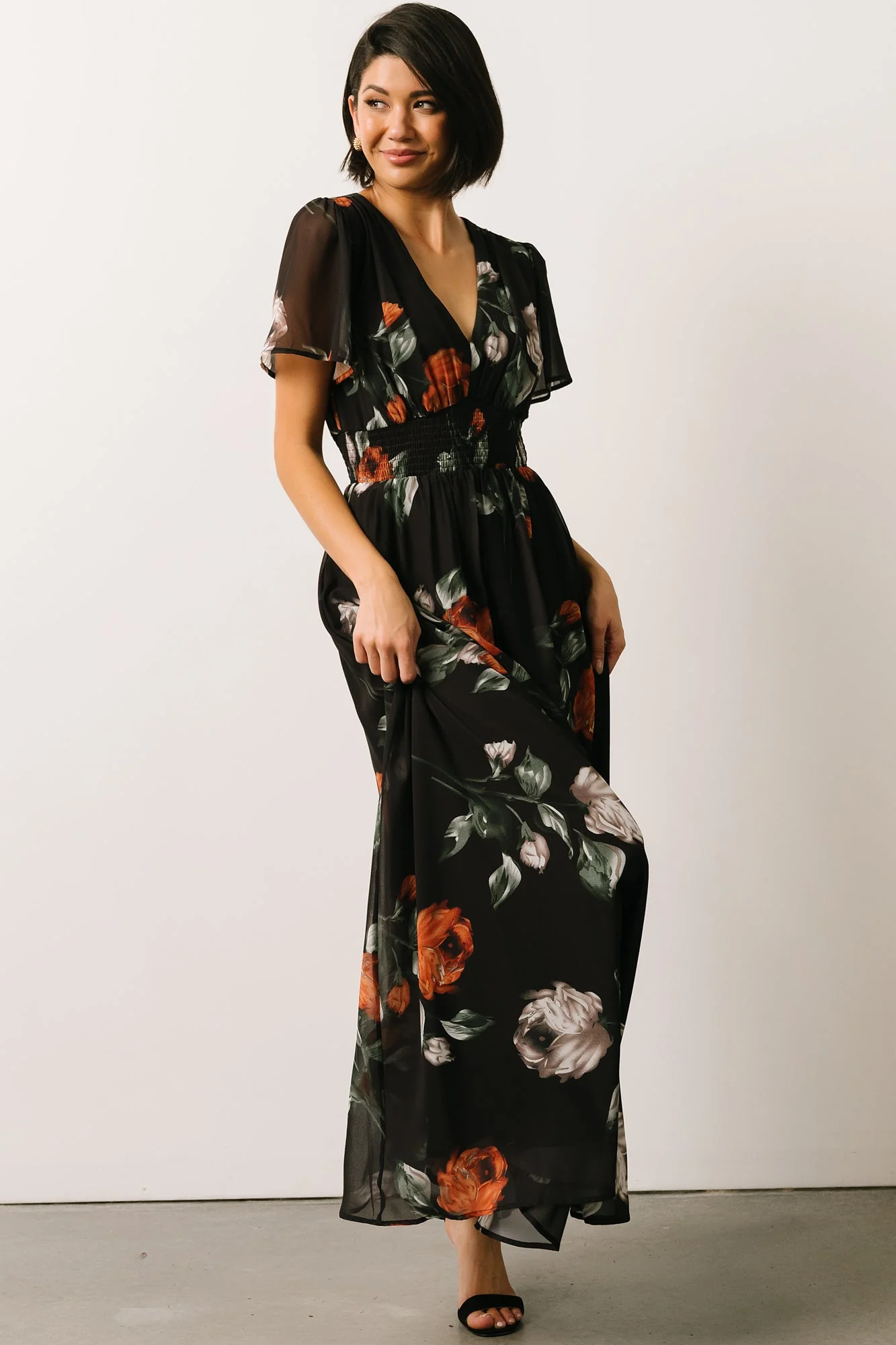 Birdie Maxi Dress | Black + Rust Floral