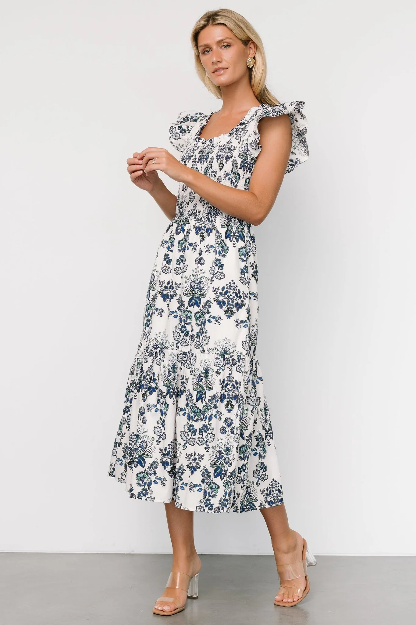 Dominique Midi Dress | White + Cobalt