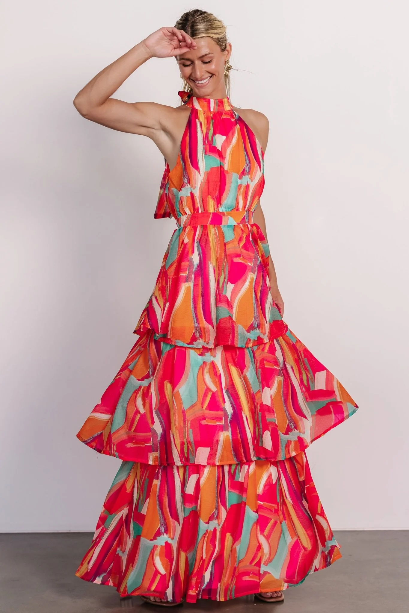 Autumn Halter Maxi Dress | Fuchsia Multi