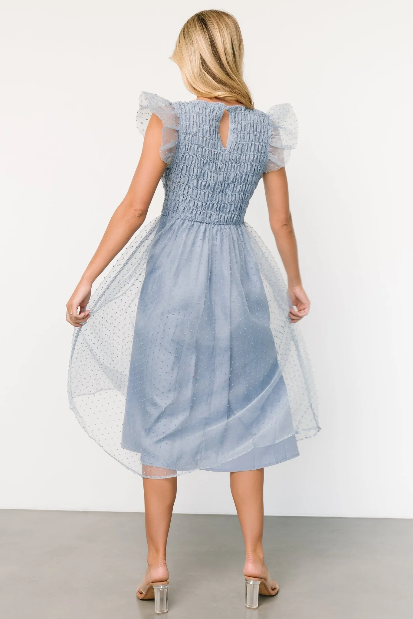 Alice Dot Midi Dress | Dusty Blue