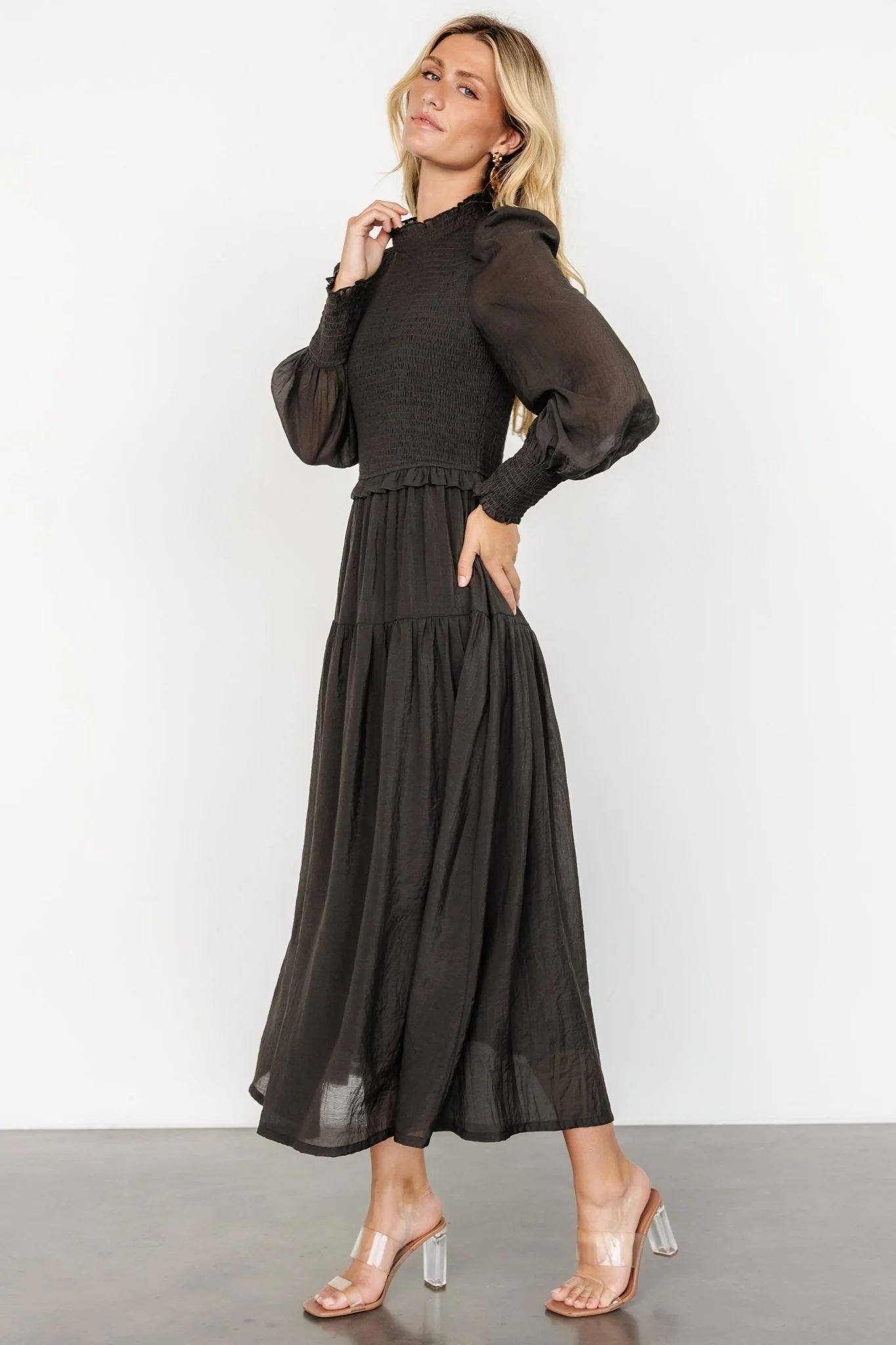 Daria Smocked Maxi Dress | Charcoal
