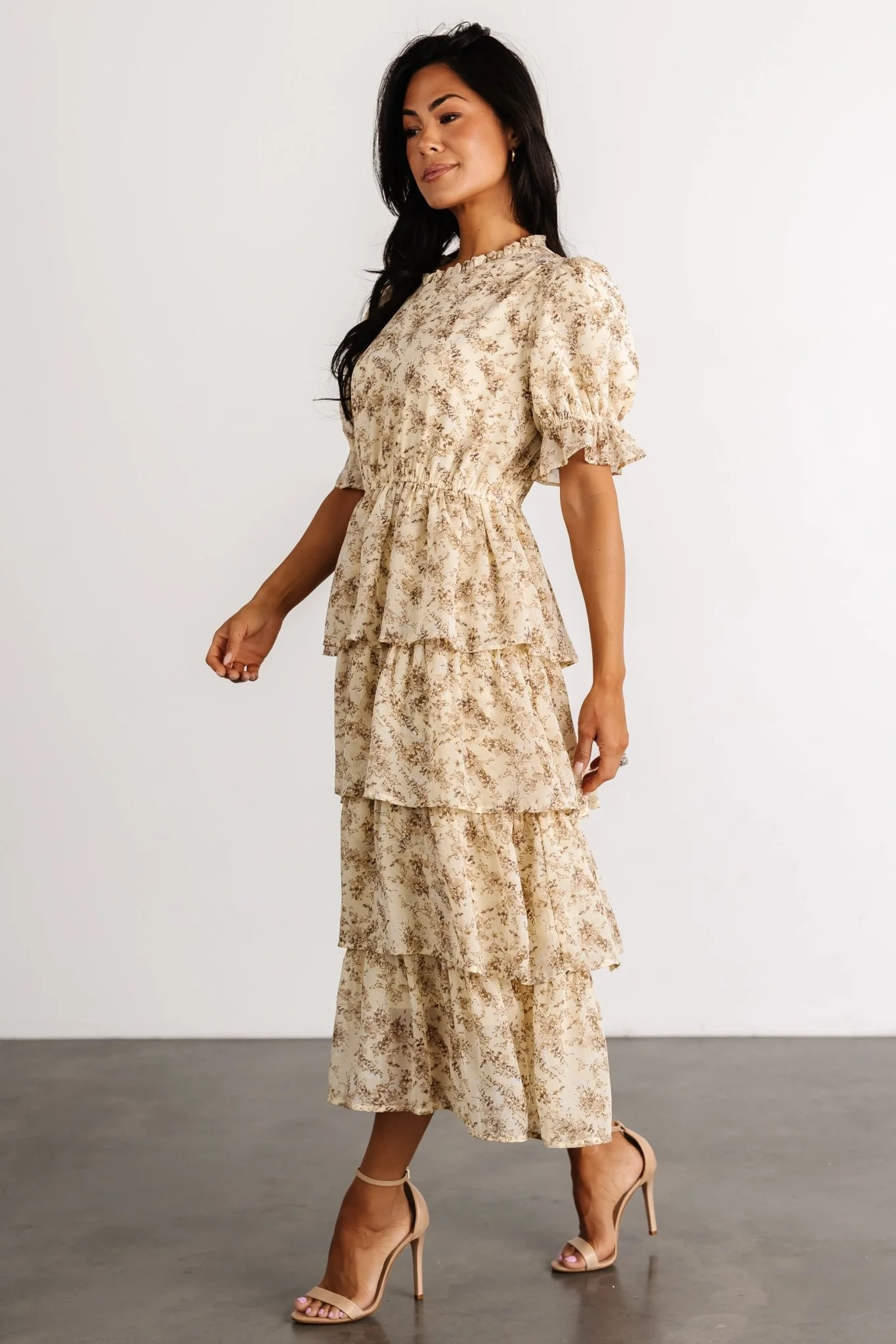 Pia Tiered Midi Dress | Pale Yellow Floral