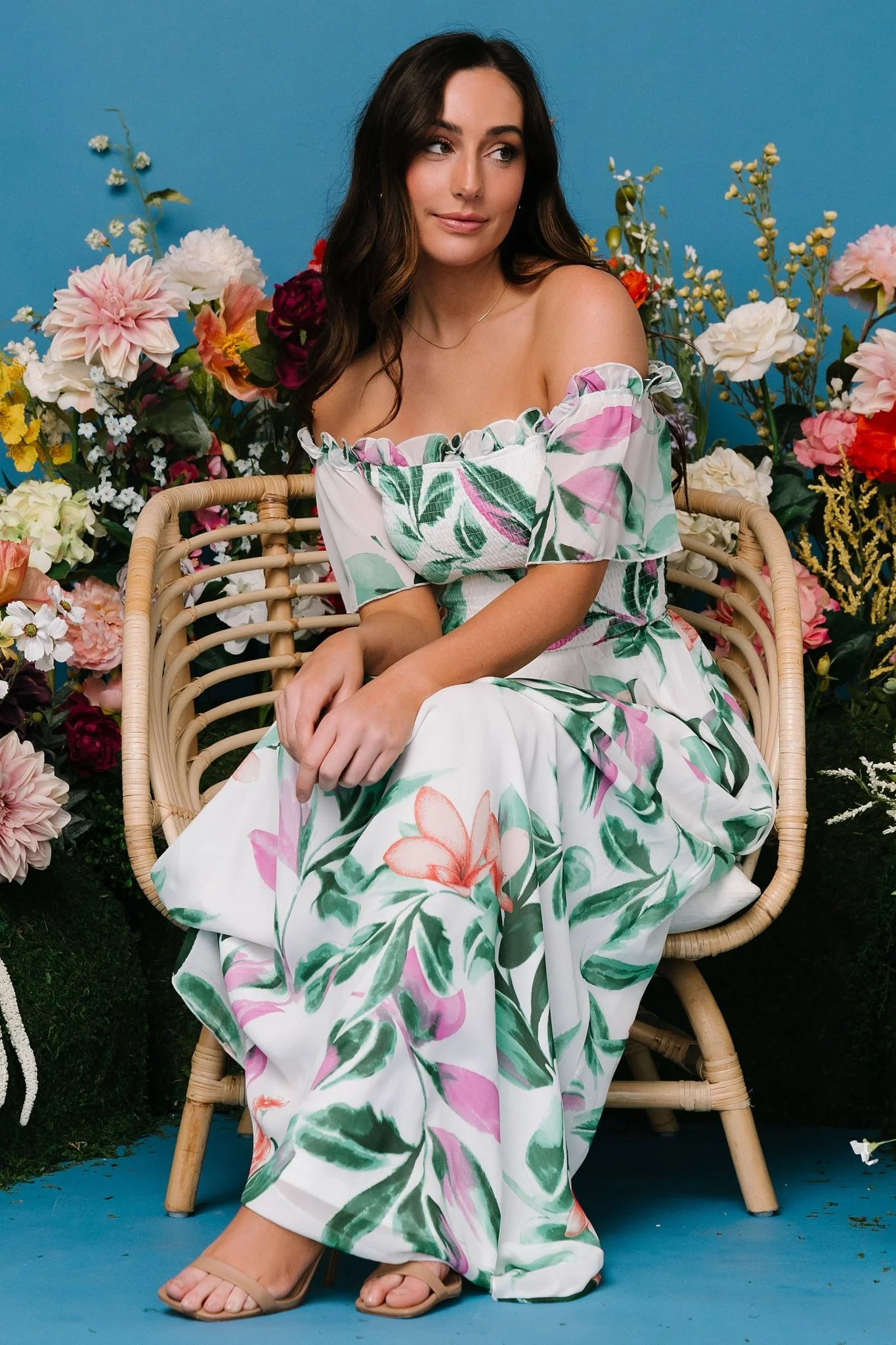 Elina Maxi Dress | White + Green Multi Floral