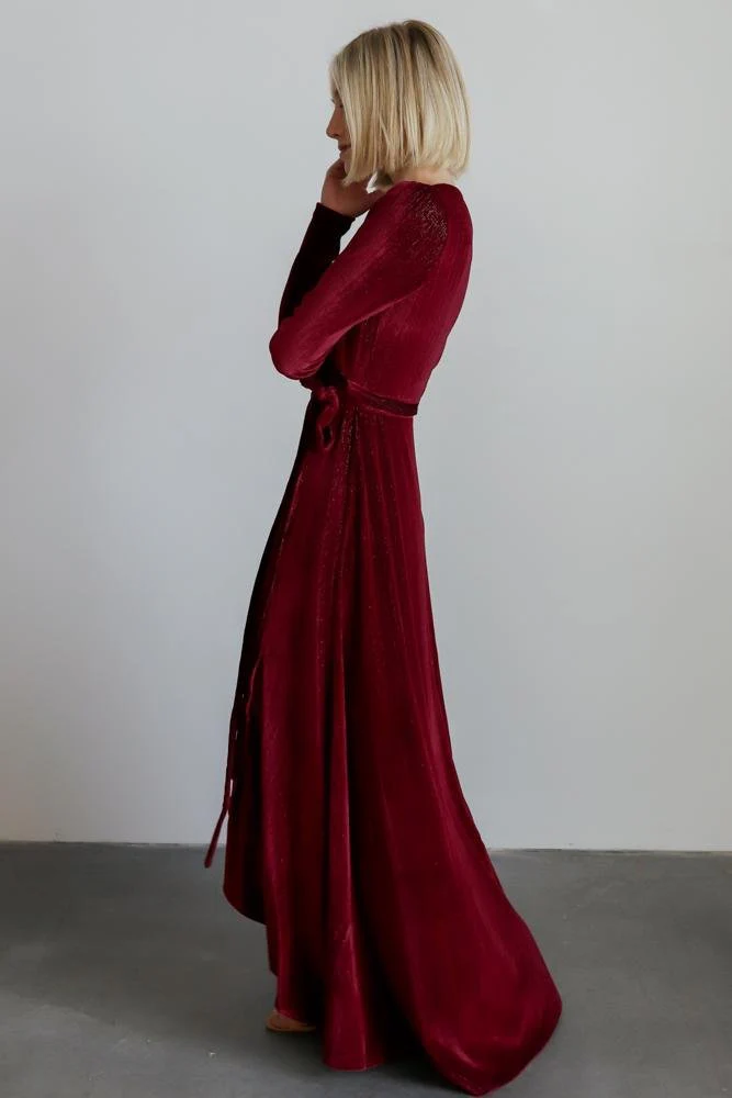 Serena Shimmer Velvet Wrap Dress | Merlot