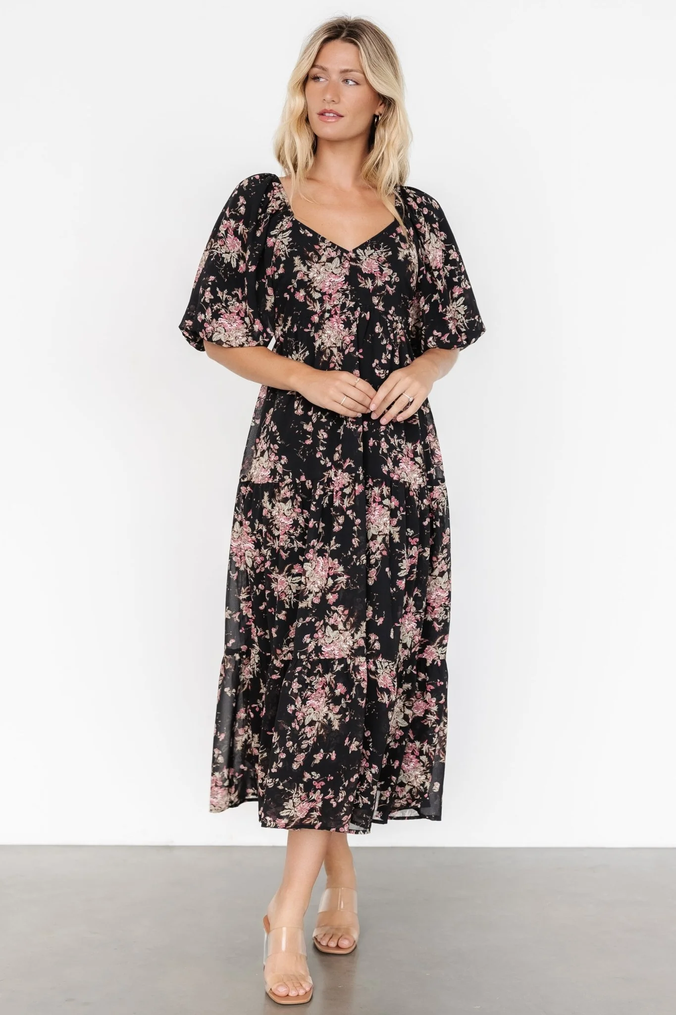 Evelette Dress | Black + Mauve Floral